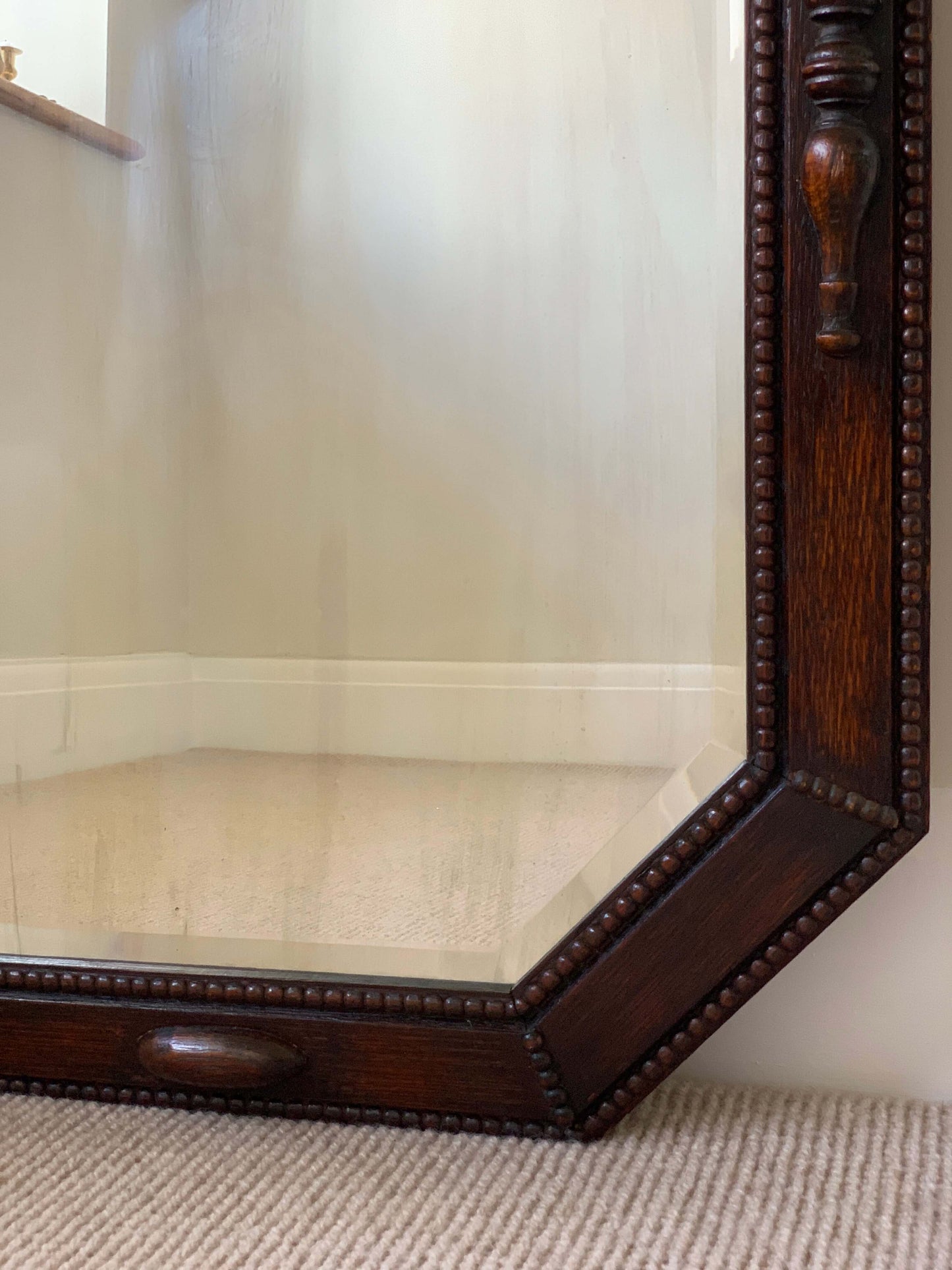 Edwardian antique octagonal bevelled mirror with beaded frame