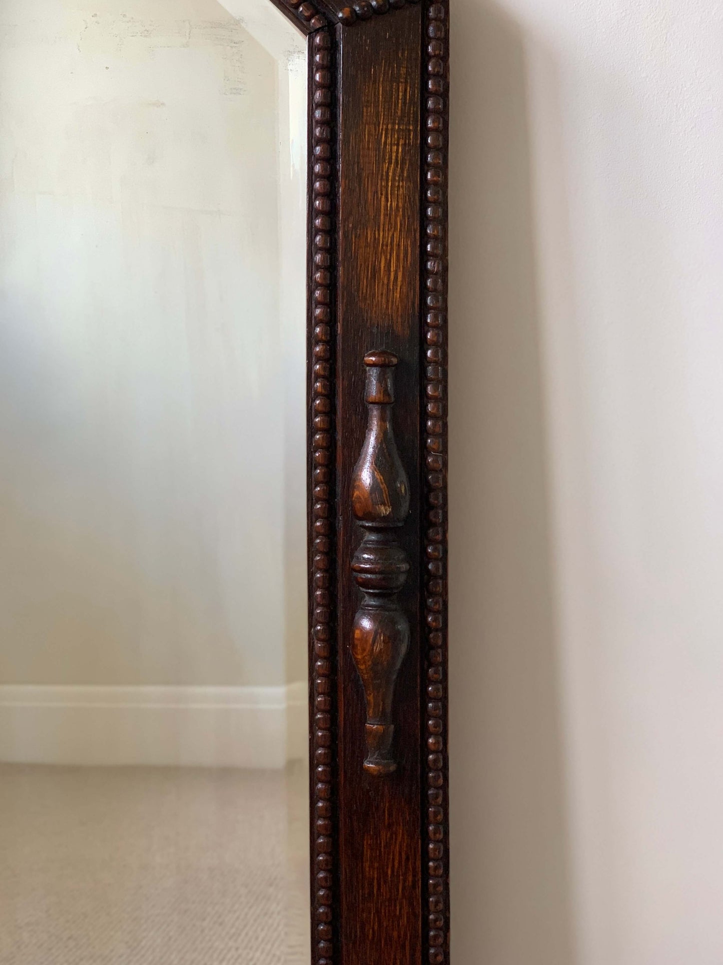 Edwardian antique octagonal bevelled mirror with beaded frame