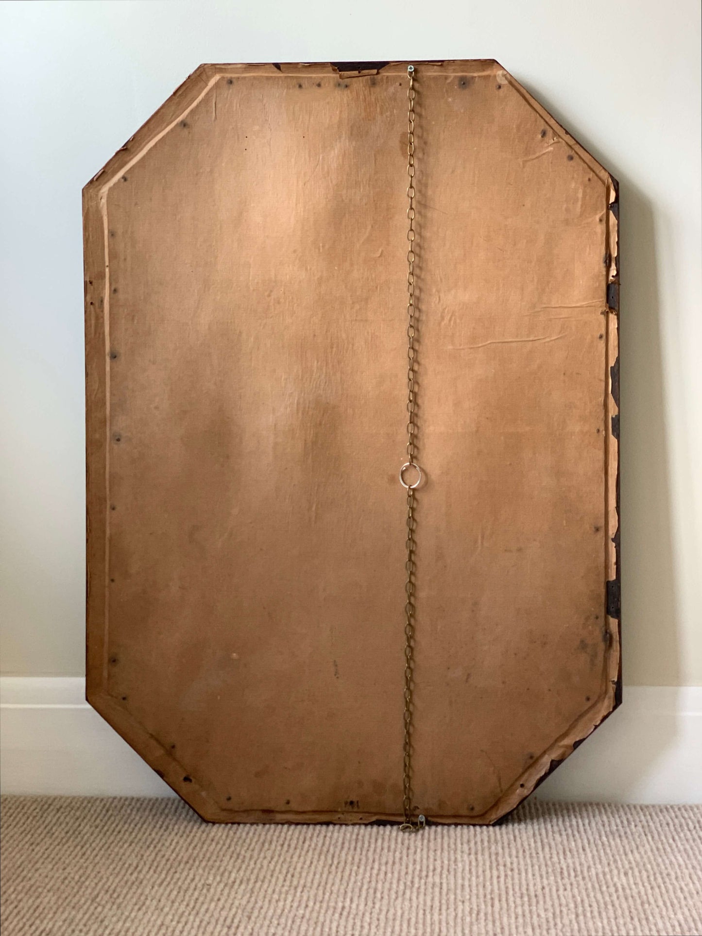 Edwardian antique octagonal bevelled mirror with beaded frame