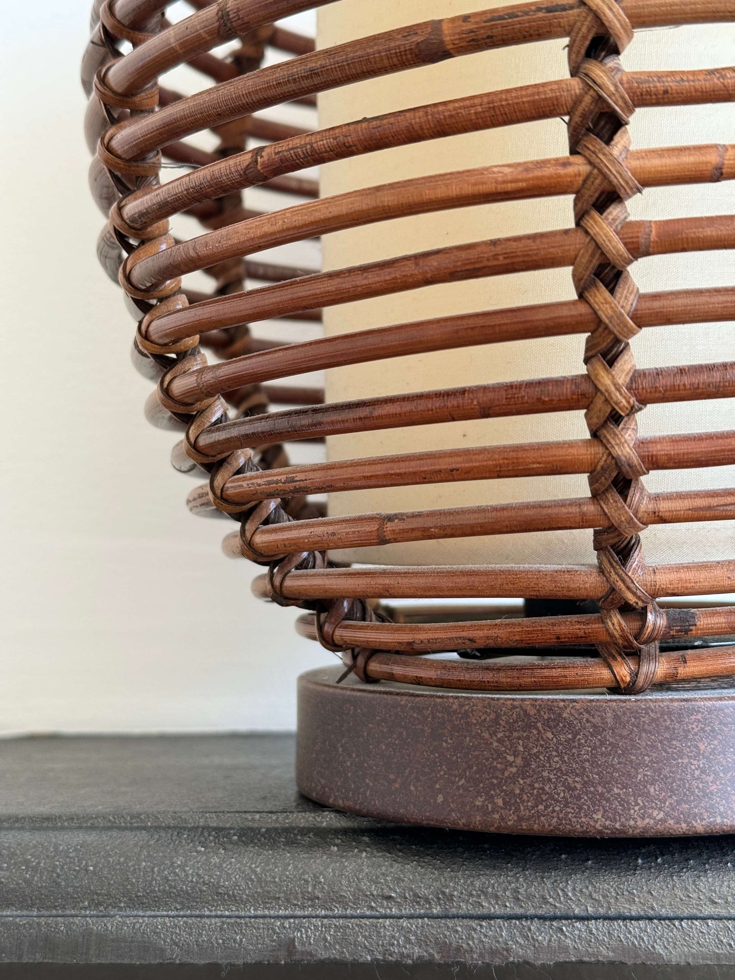 French vintage rattan table lamp