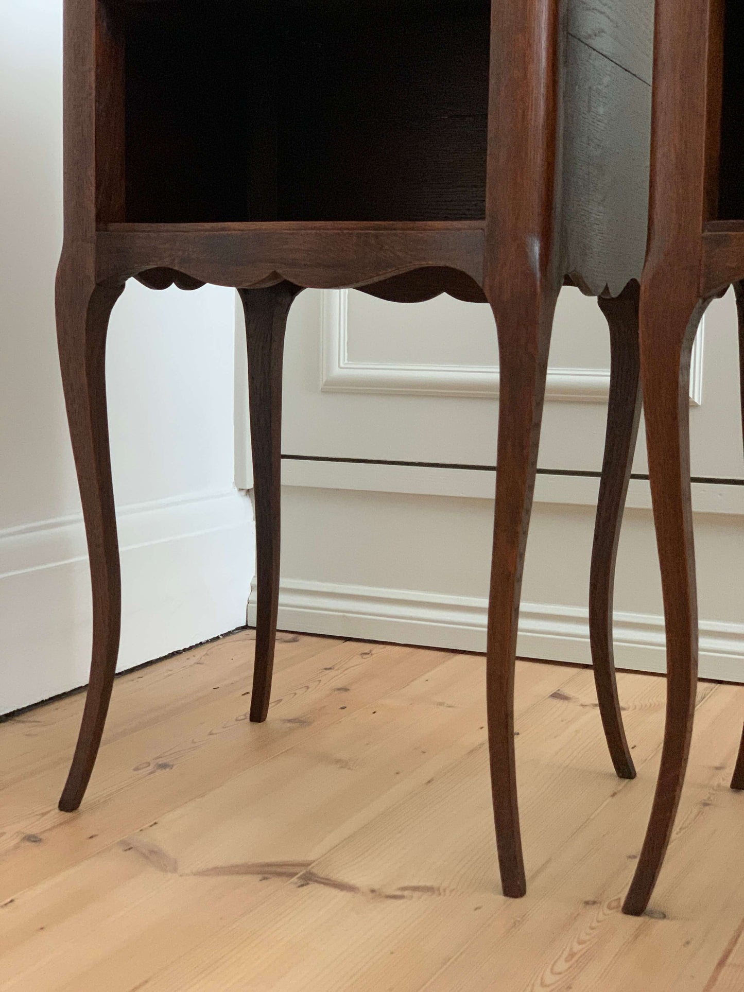 Pair of dark oak French vintage bedside tables