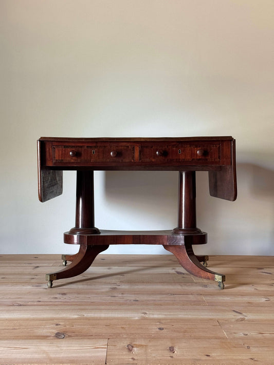 Antique Irish mahogany sofa table with rosewood crossbanding