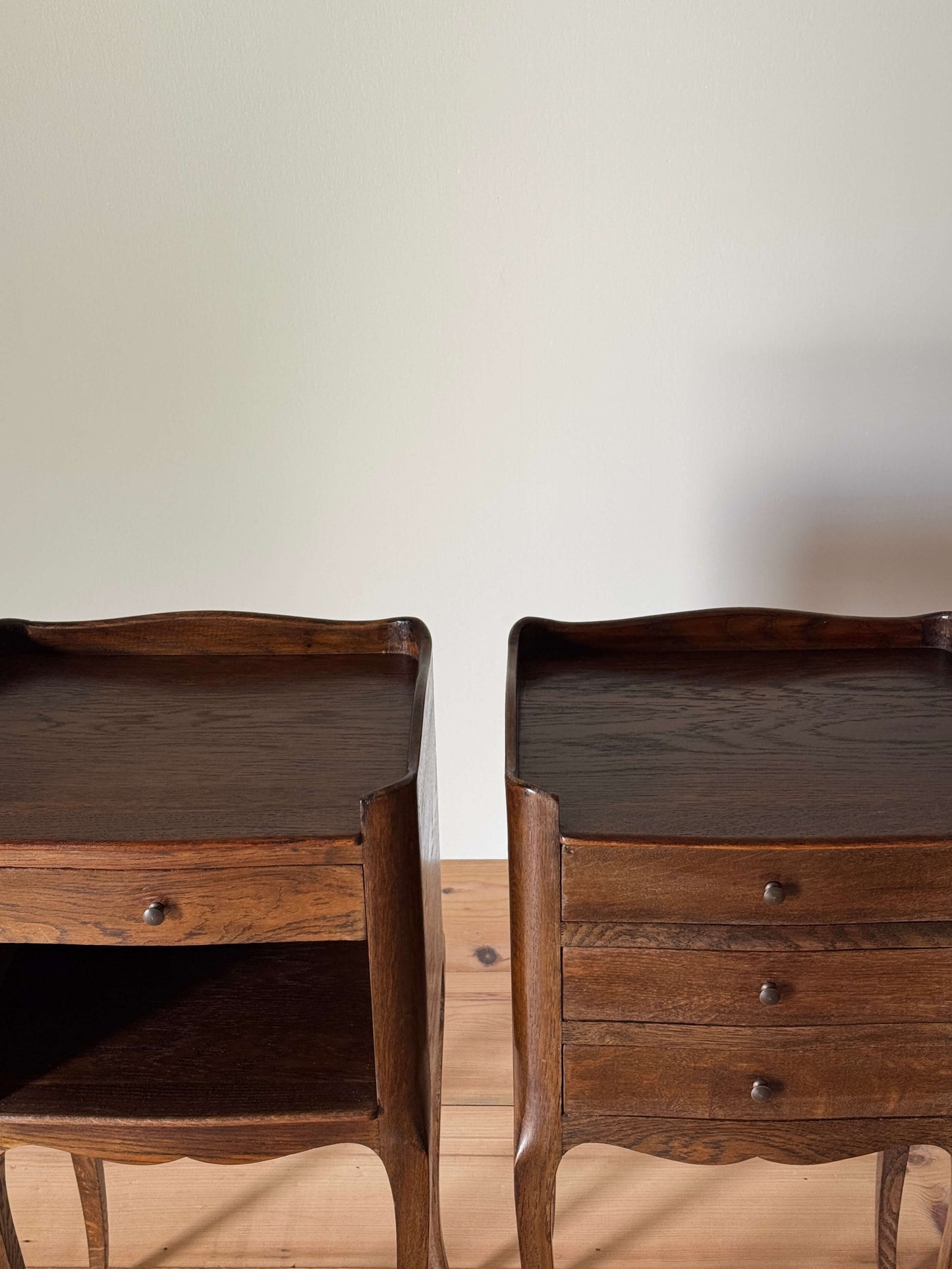 Pair of petite French vintage bedside tables