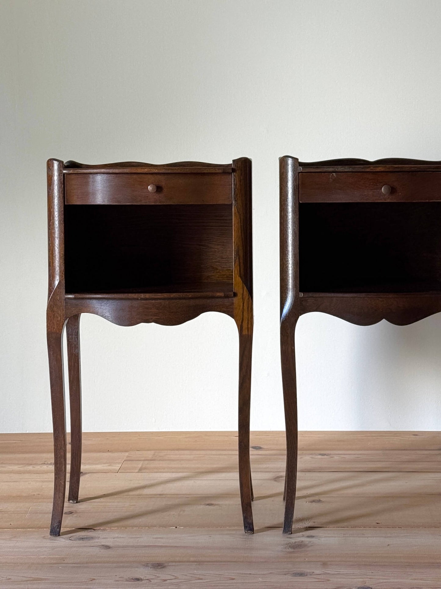 Pair of vintage bedside tables with single drawer