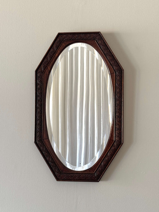 Hand-carved Victorian oak mirror