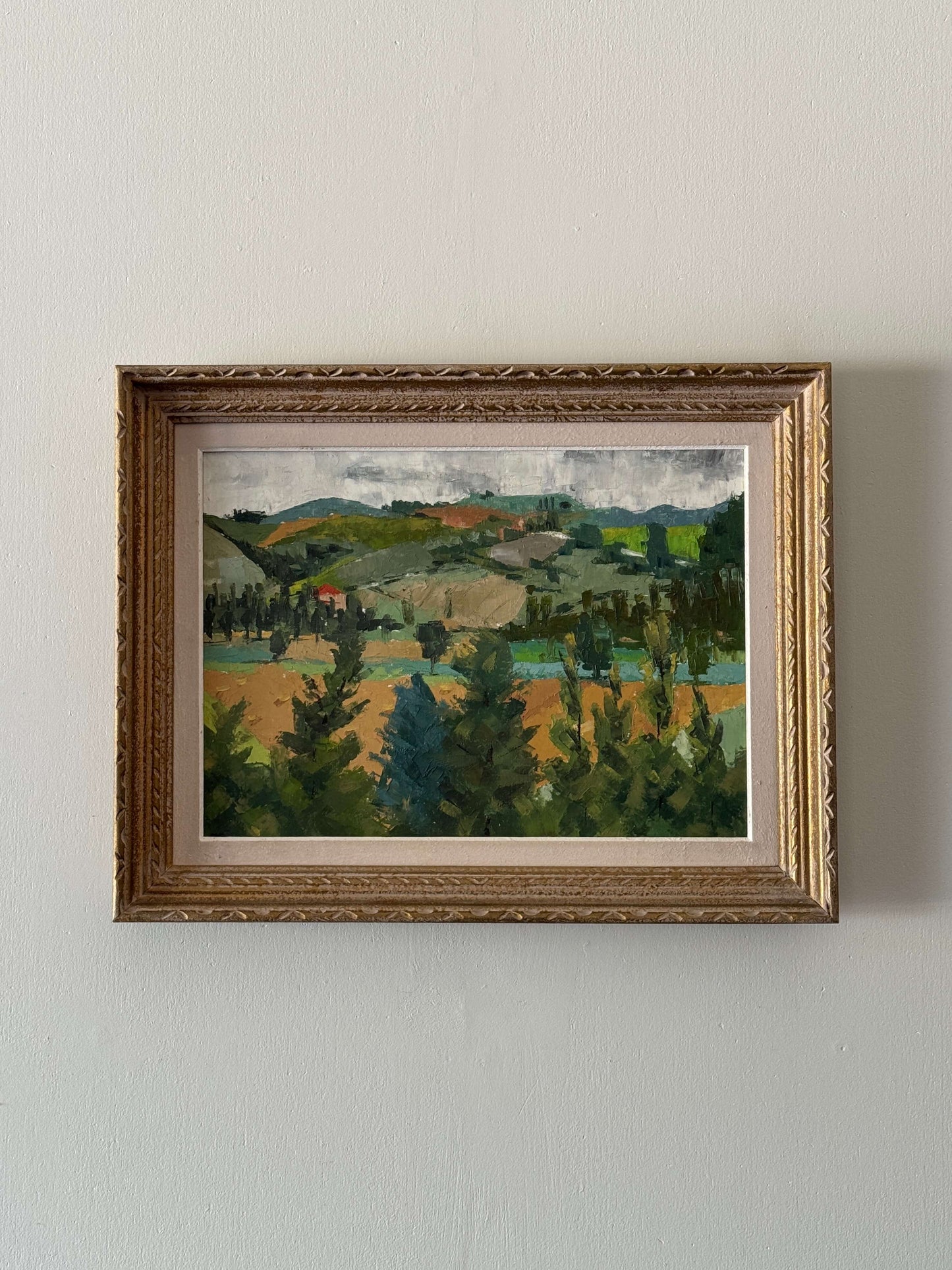 French vintage hillside oil painting