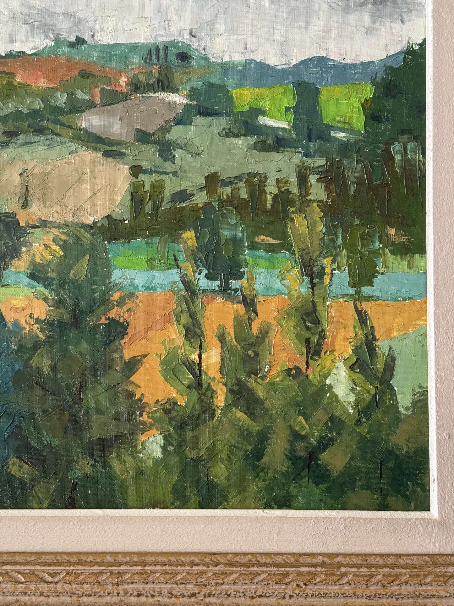 French vintage hillside oil painting