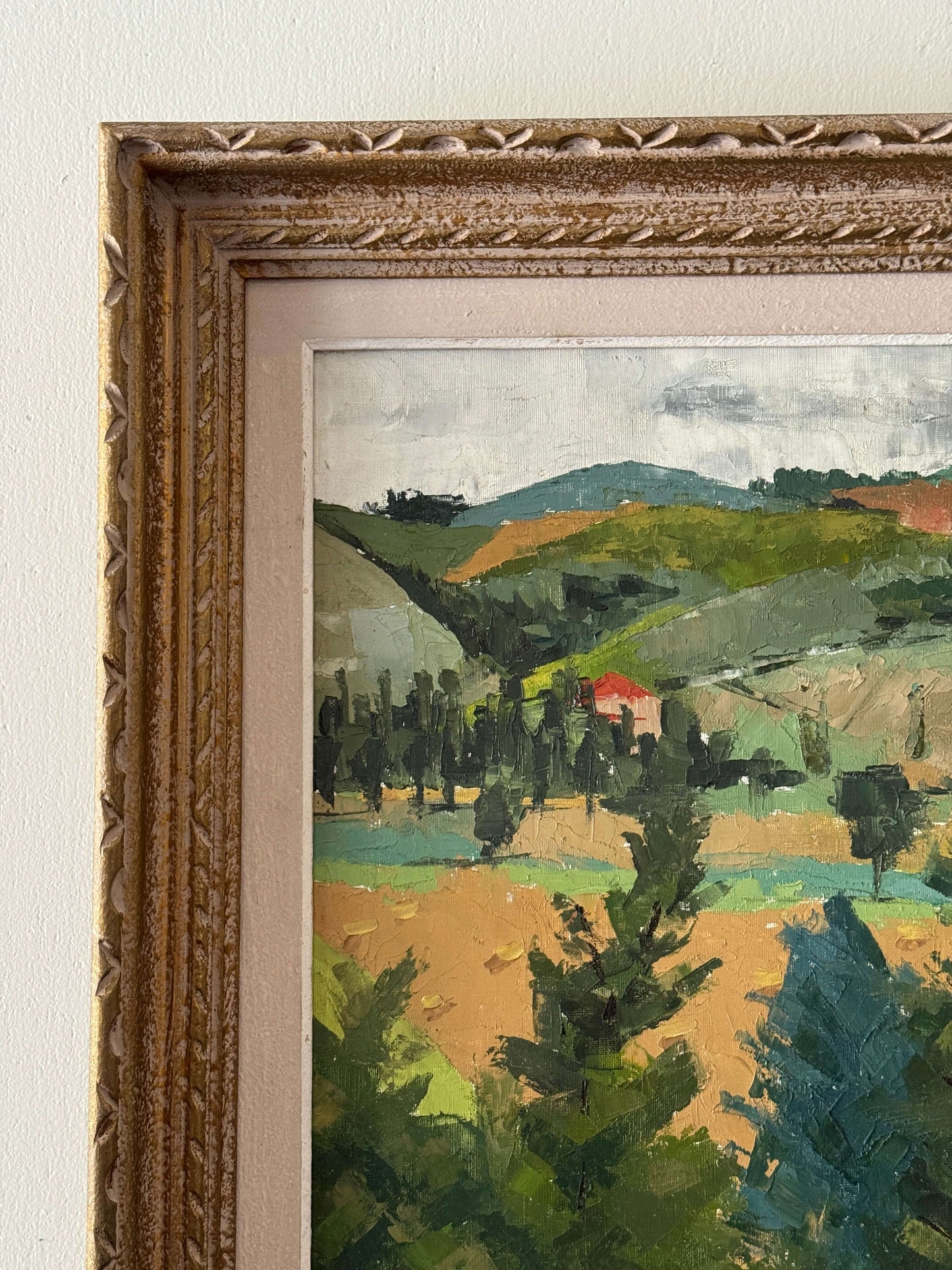 French vintage hillside oil painting