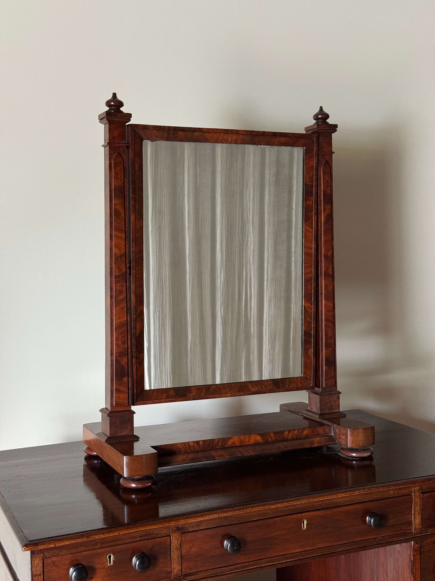 Large Victorian flame mahogany dressing mirror