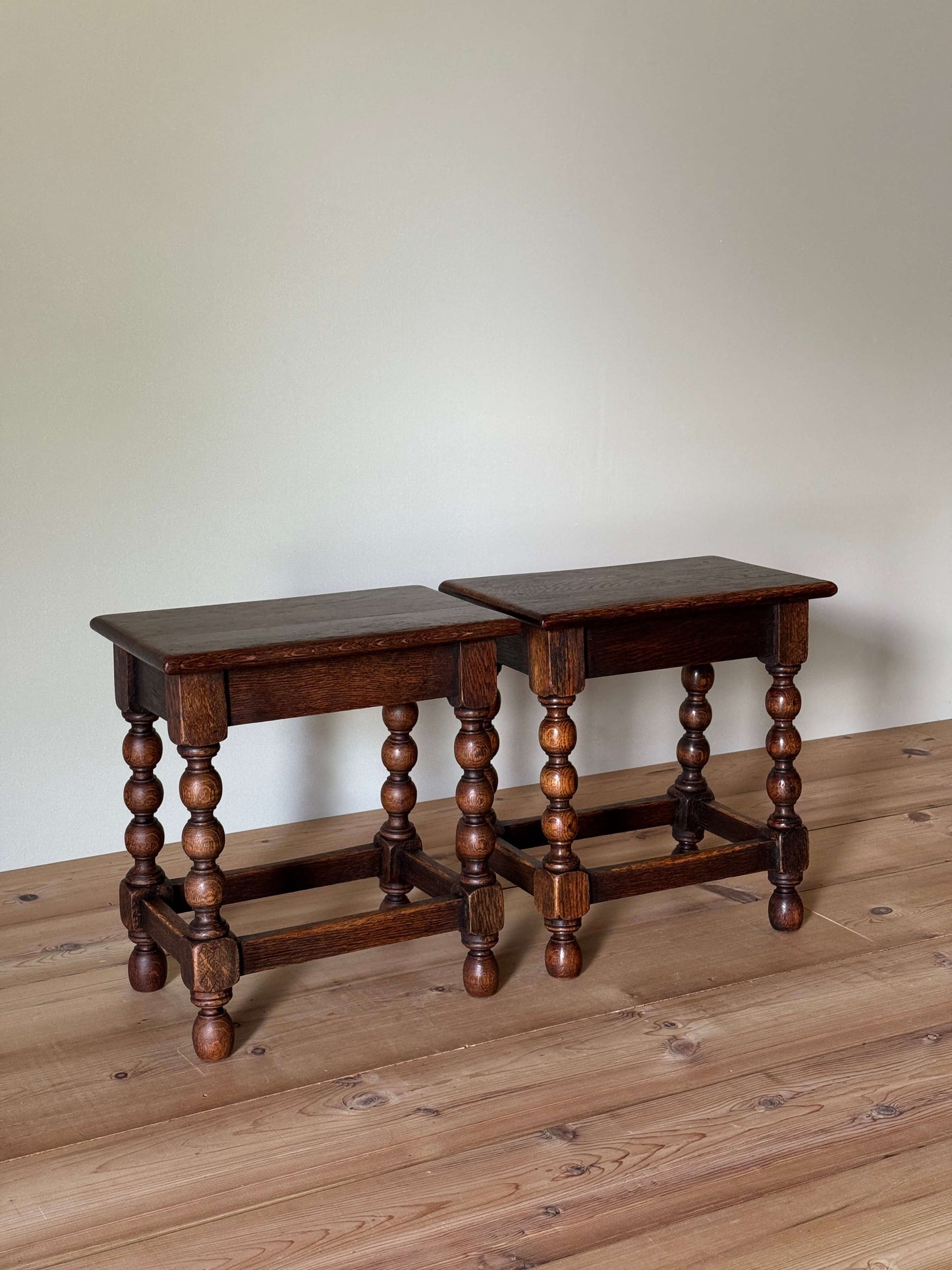 Pair of Victorian oak bobbin stools
