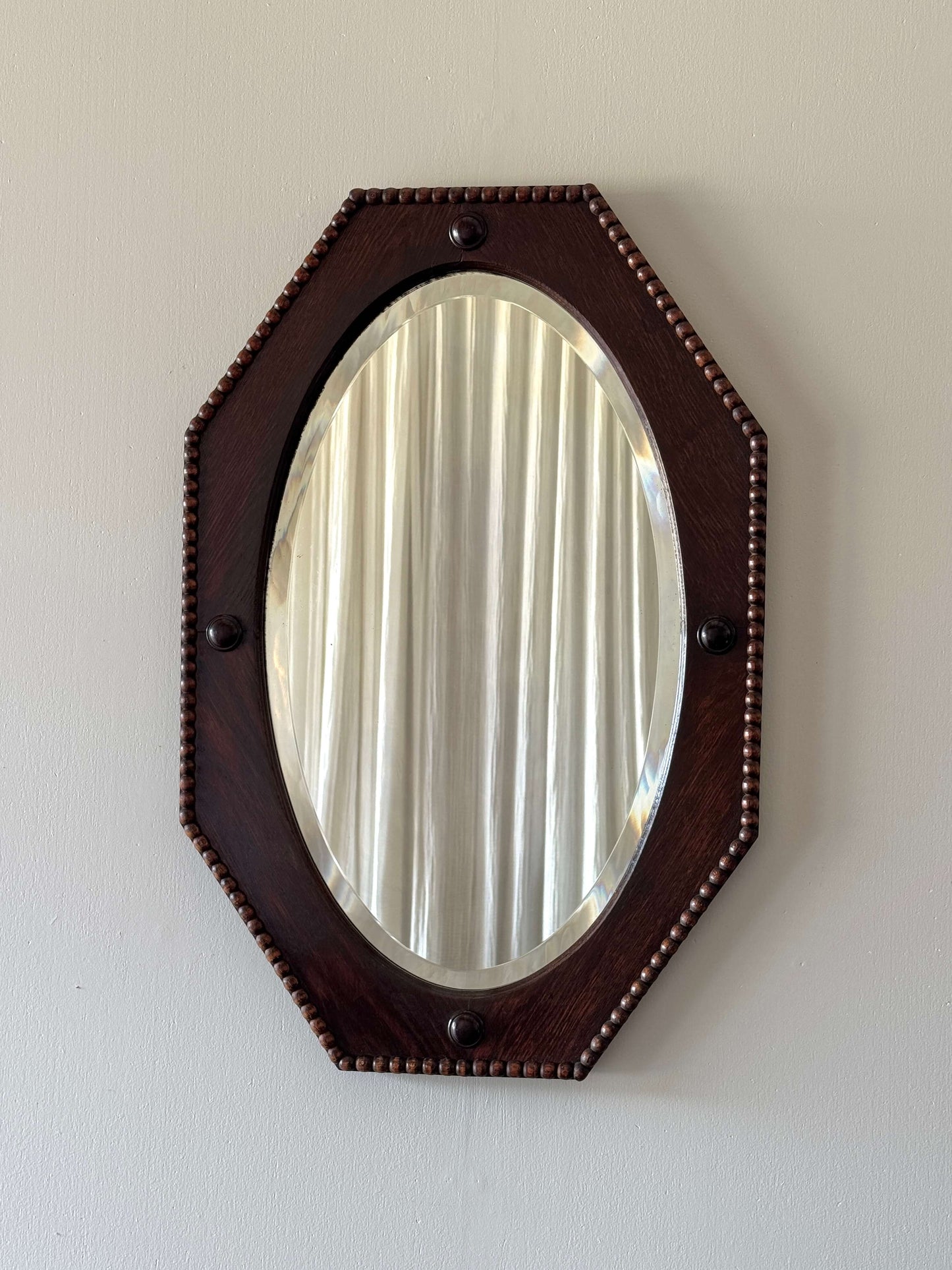 Victorian oak oval framed bobbin mirror