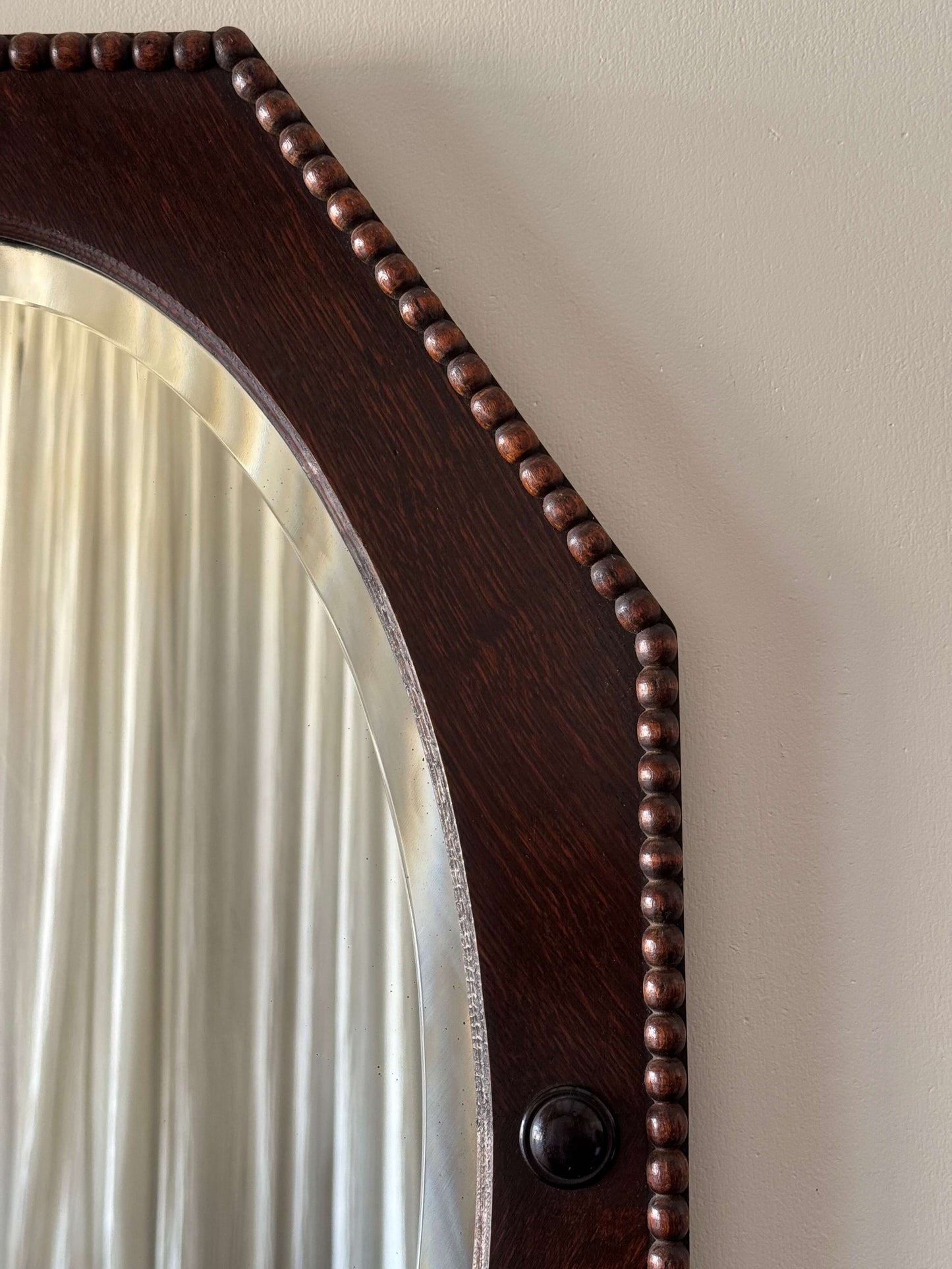 Victorian oak oval framed bobbin mirror