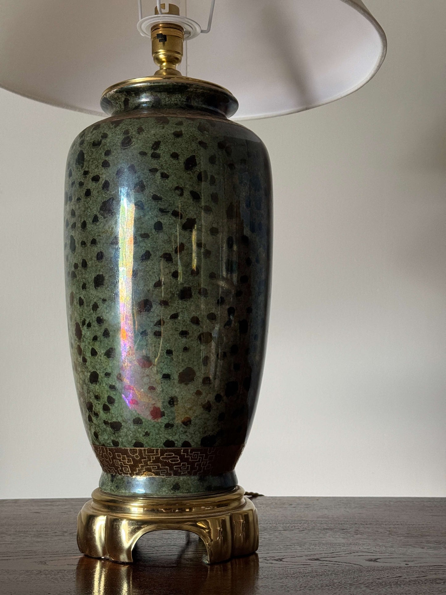 Large mid-century iridescent table lamp