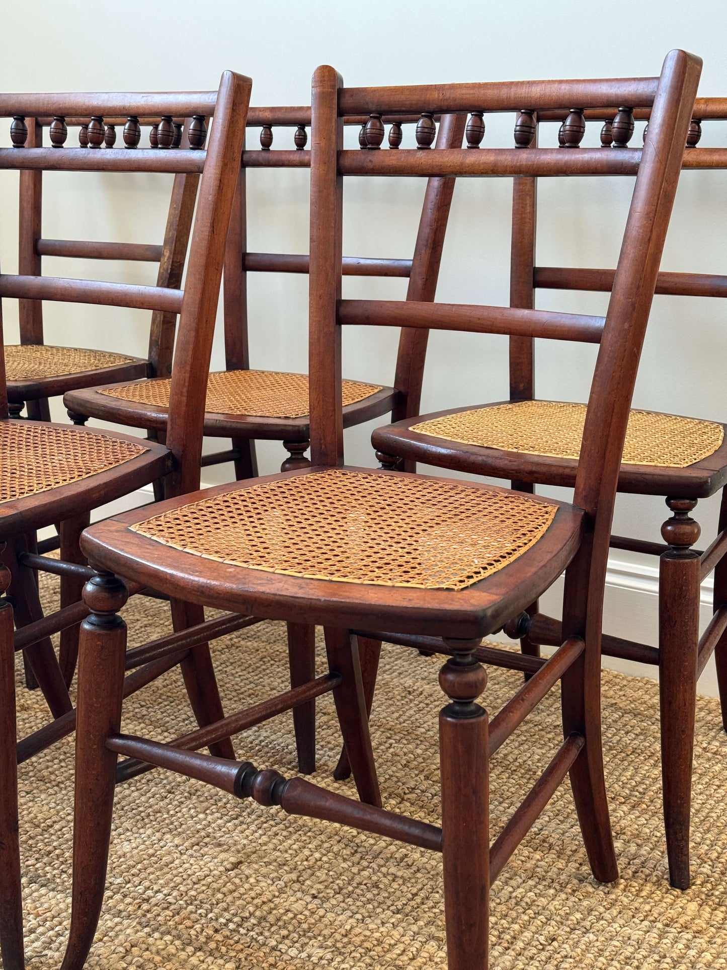 Set of six French antique cane dining chairs