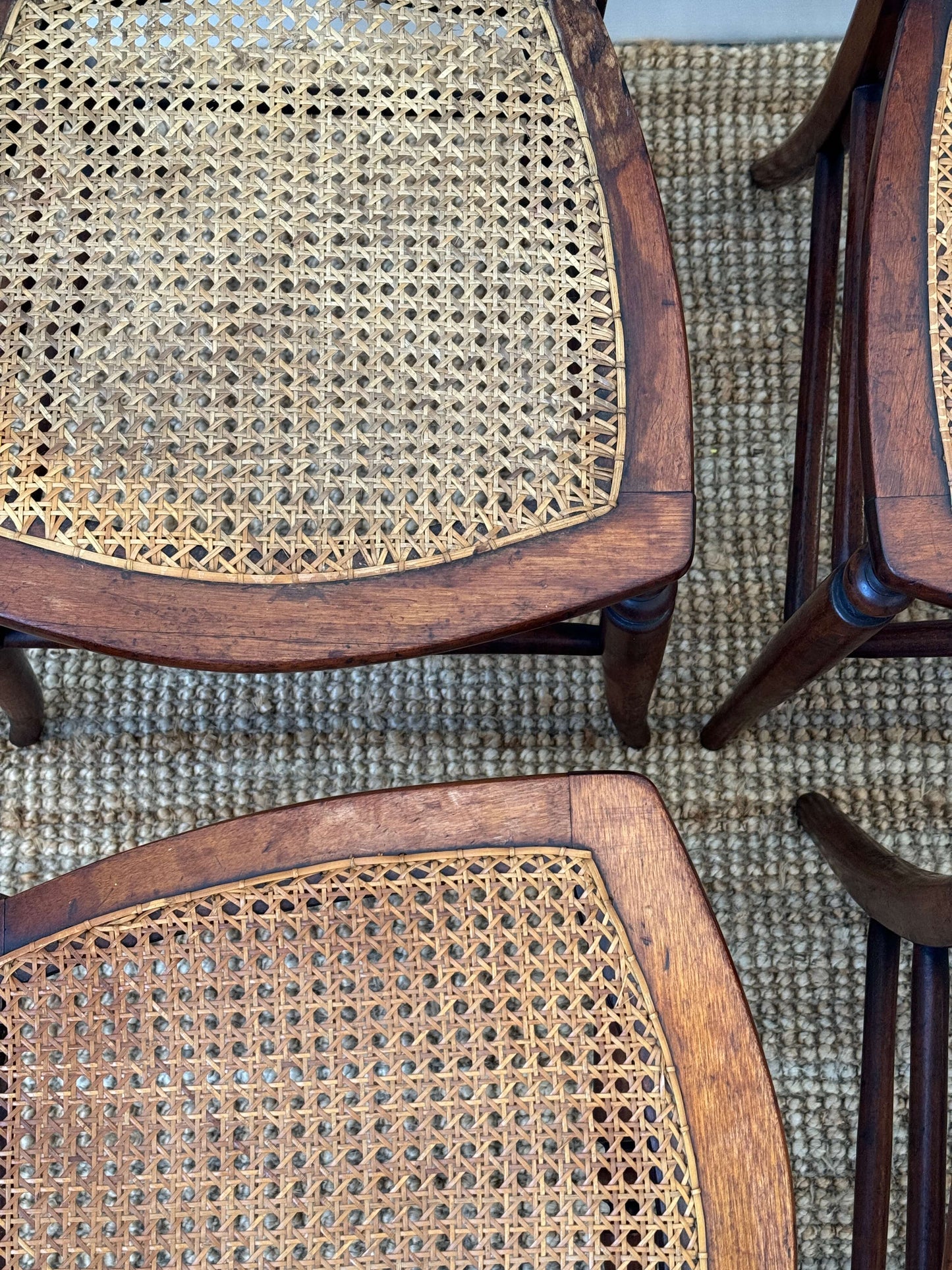 Set of six French antique cane dining chairs