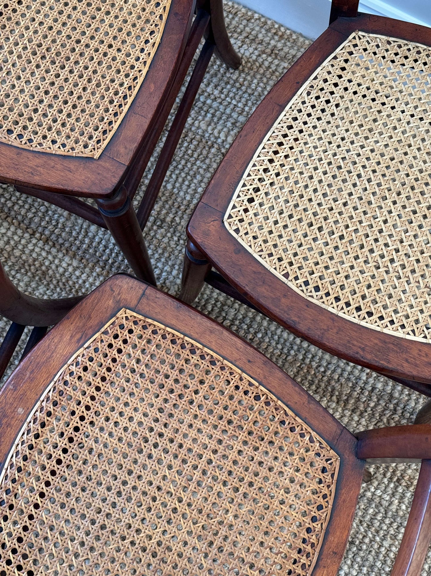 Set of six French antique cane dining chairs