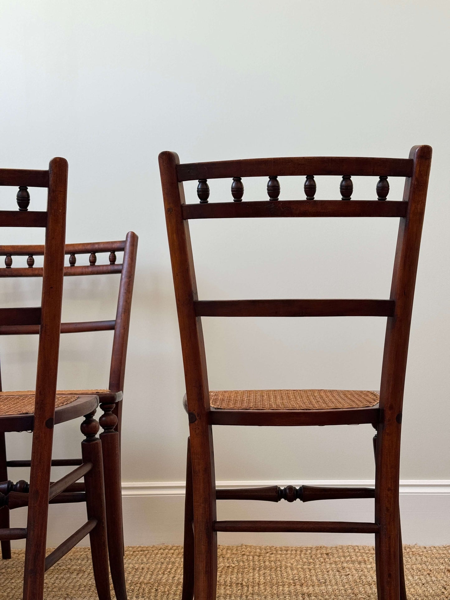 Set of six French antique cane dining chairs