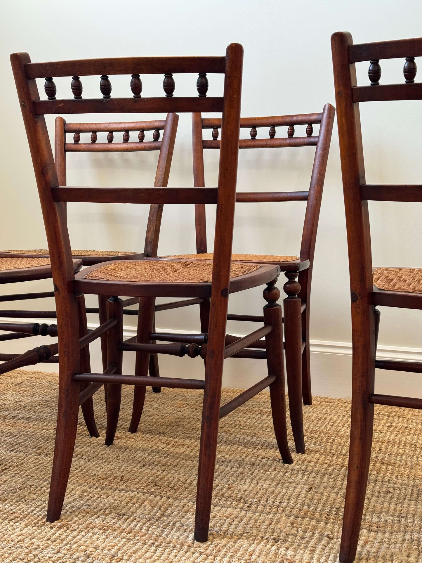 Set of six French antique cane dining chairs