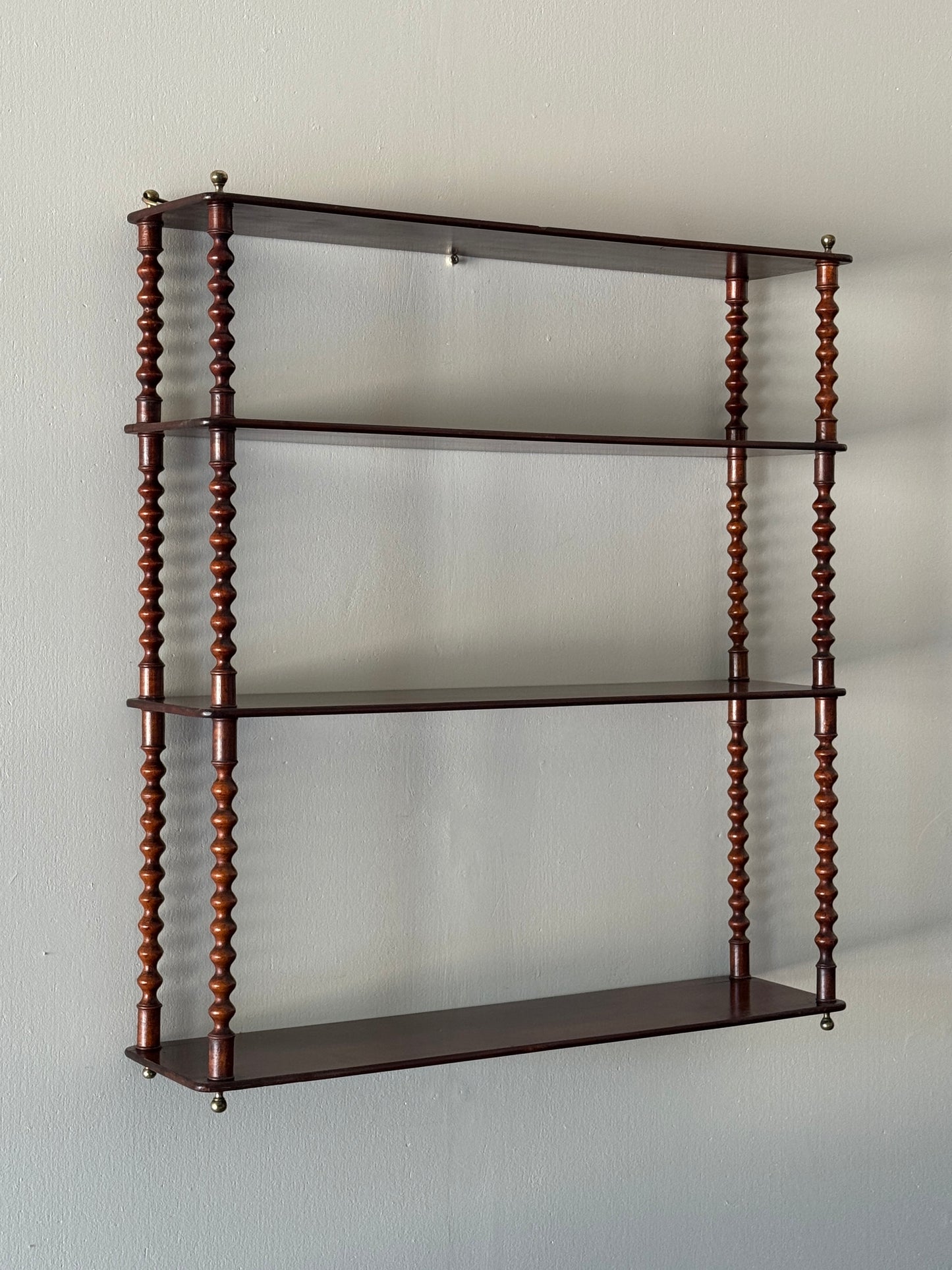 French antique mahogany bobbin shelf