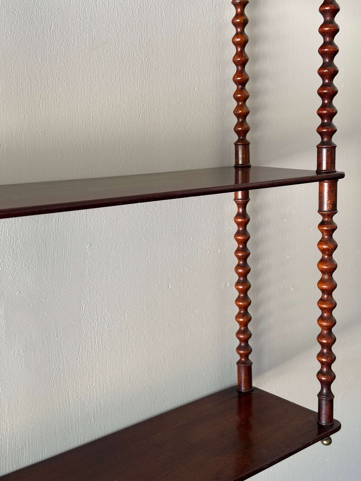 French antique mahogany bobbin shelf