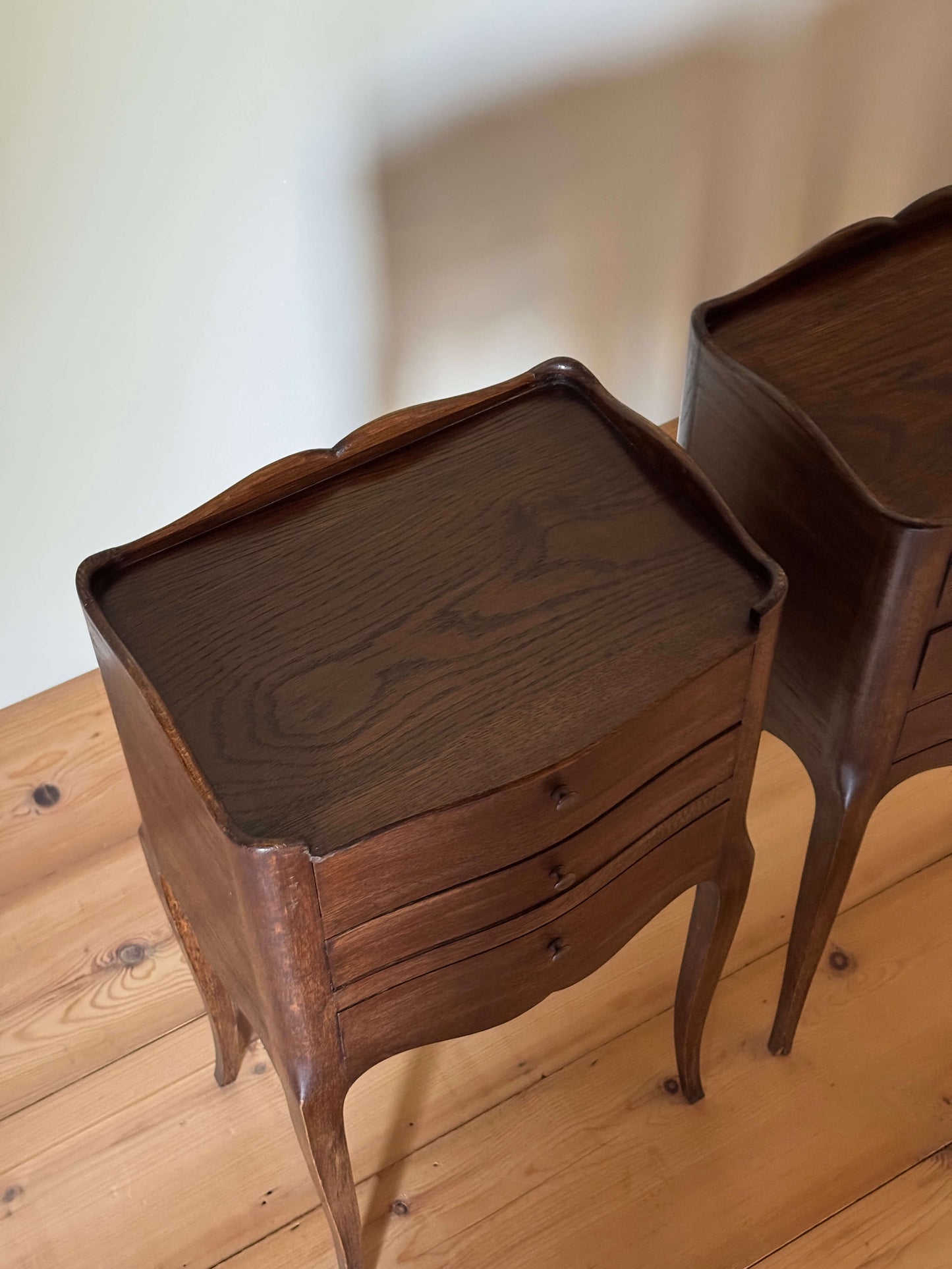 Pair of French vintage bedside tables with three drawers