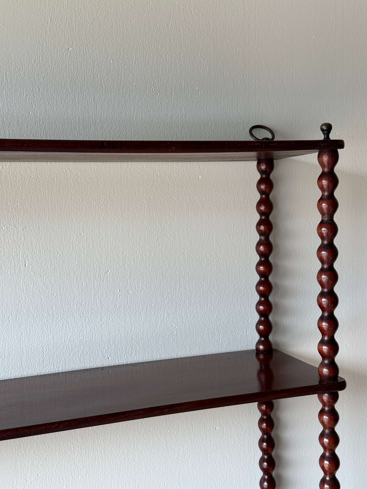 French antique mahogany bobbin shelf