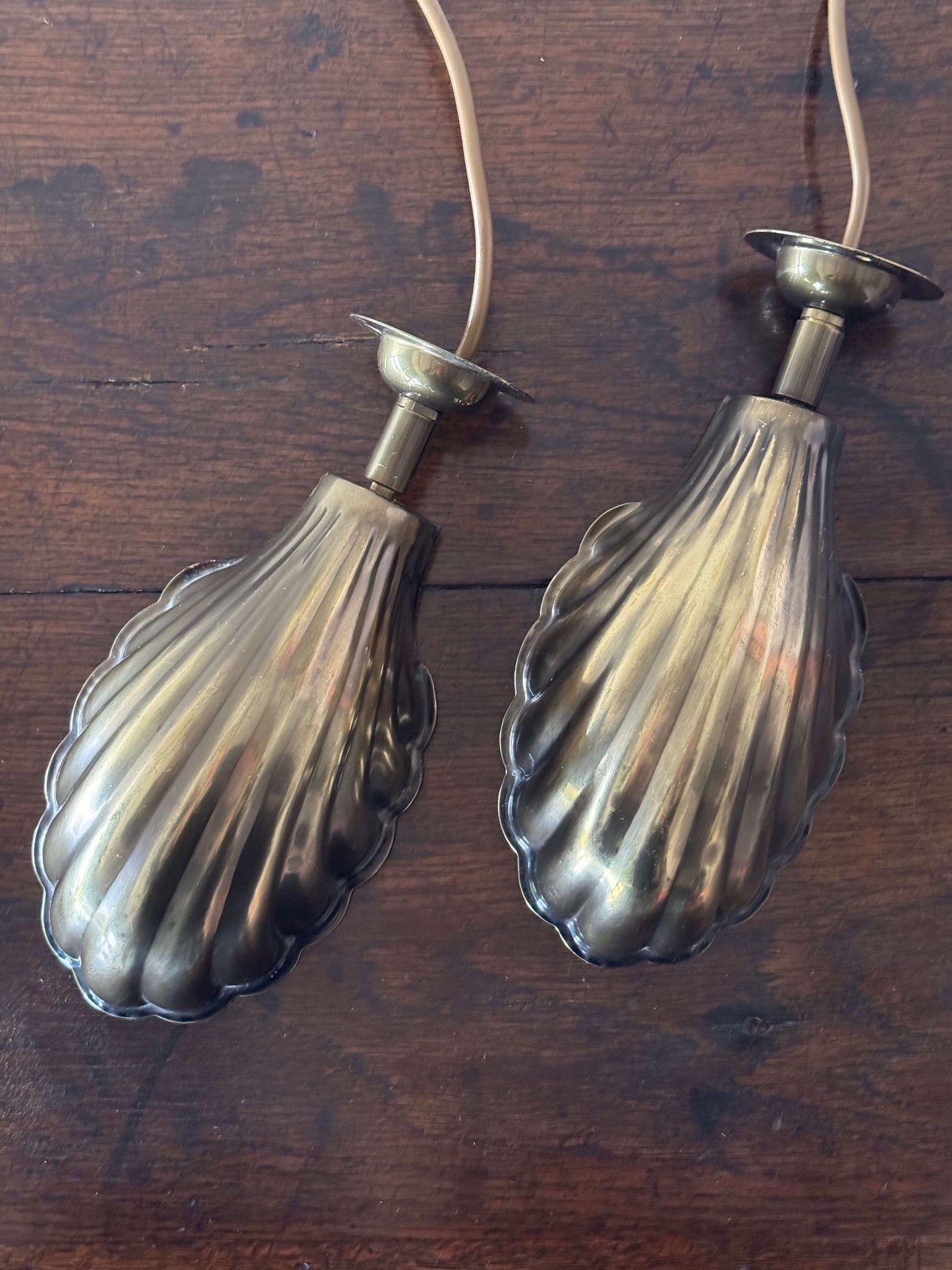 Vintage brass clam wall lights