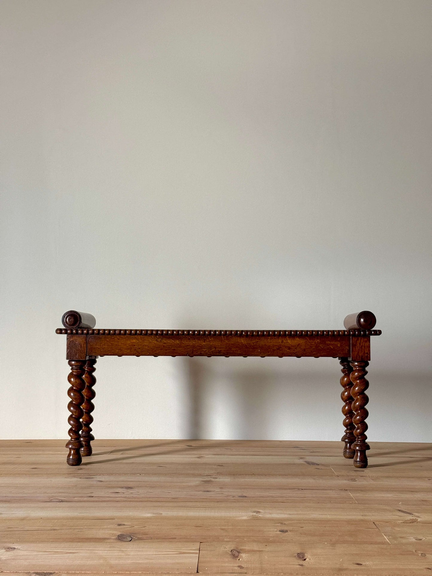 Victorian oak bench with barley twist legs