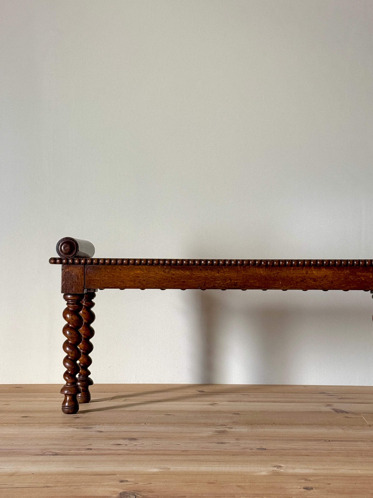 Victorian oak bench with barley twist legs