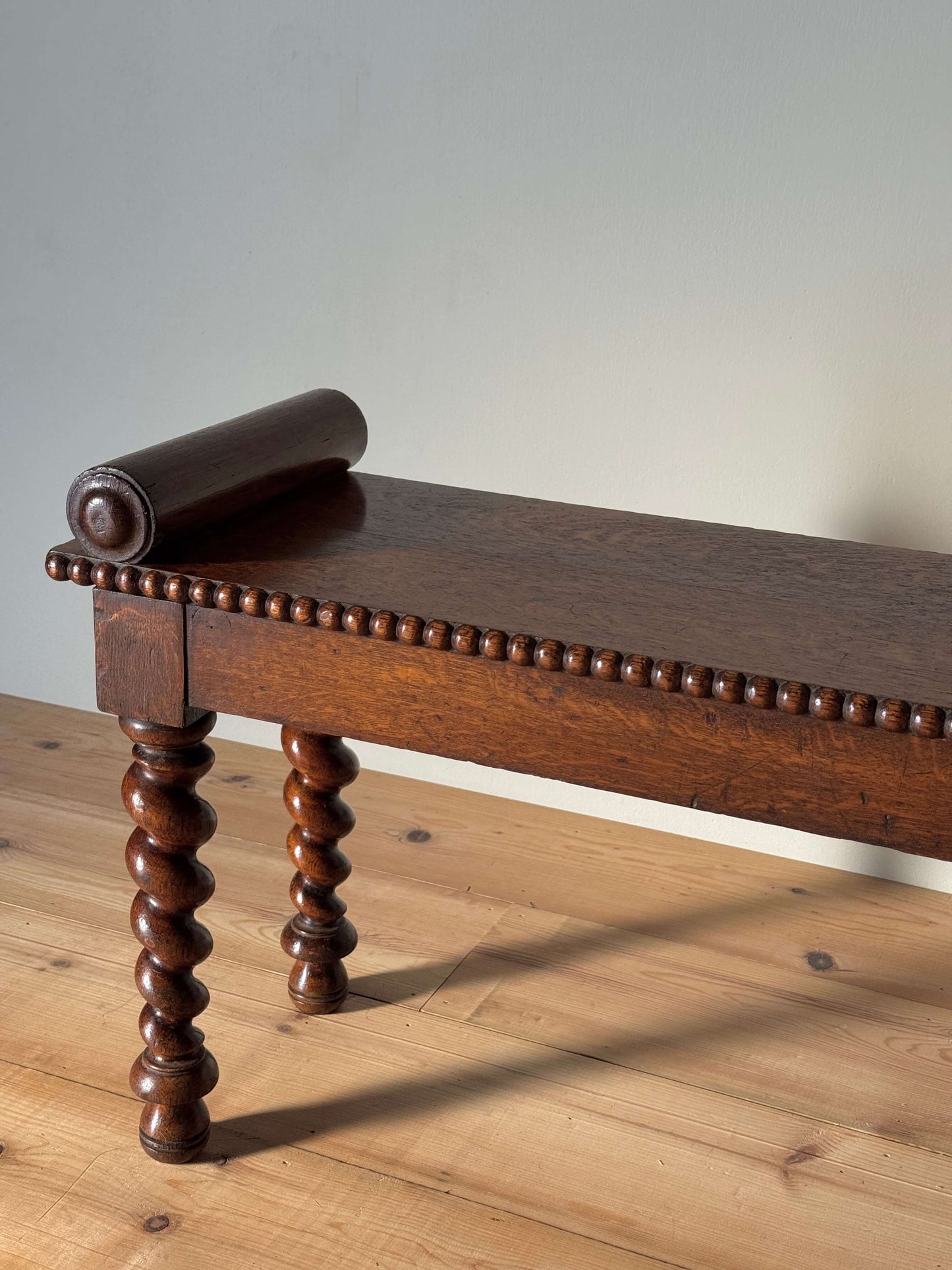 Victorian oak bench with barley twist legs