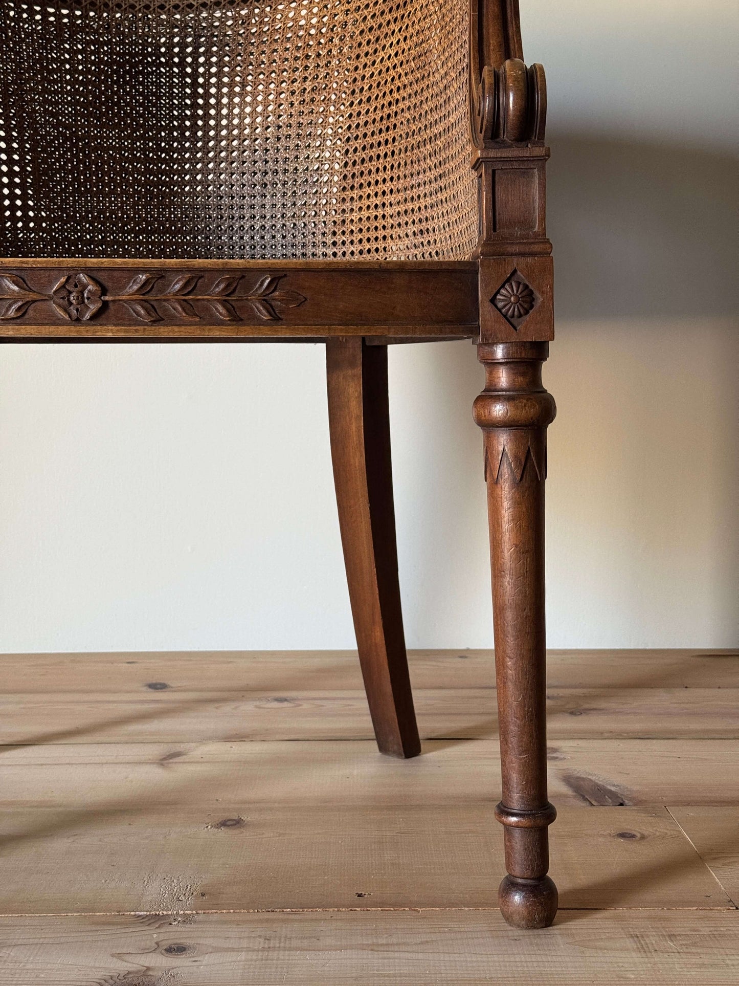Vintage French bergère cane armchair