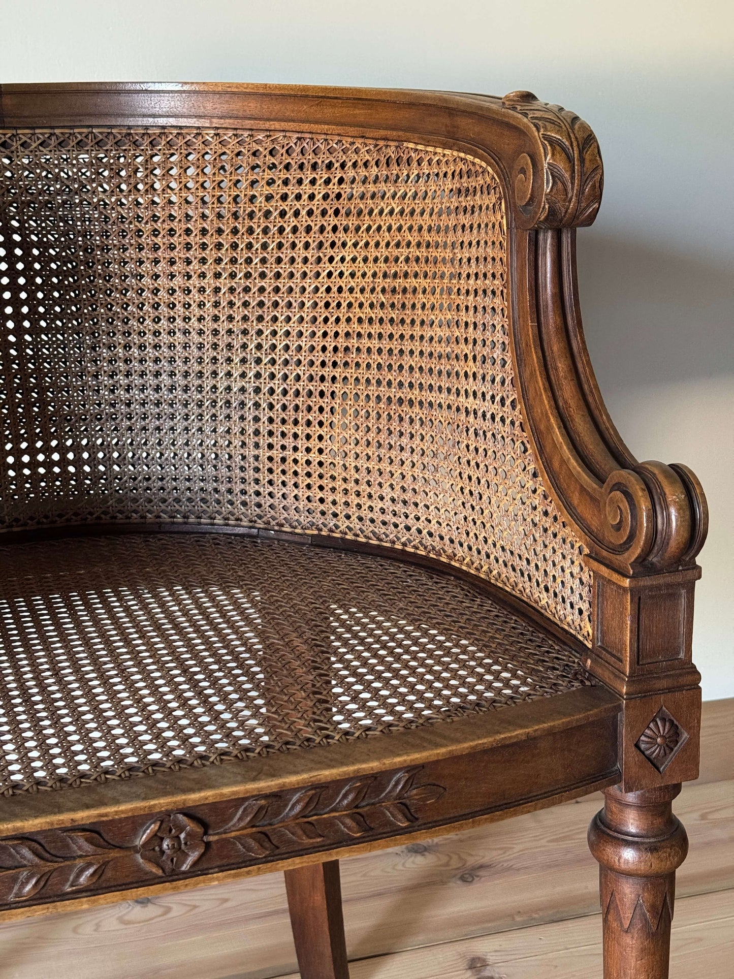 Vintage French bergère cane armchair