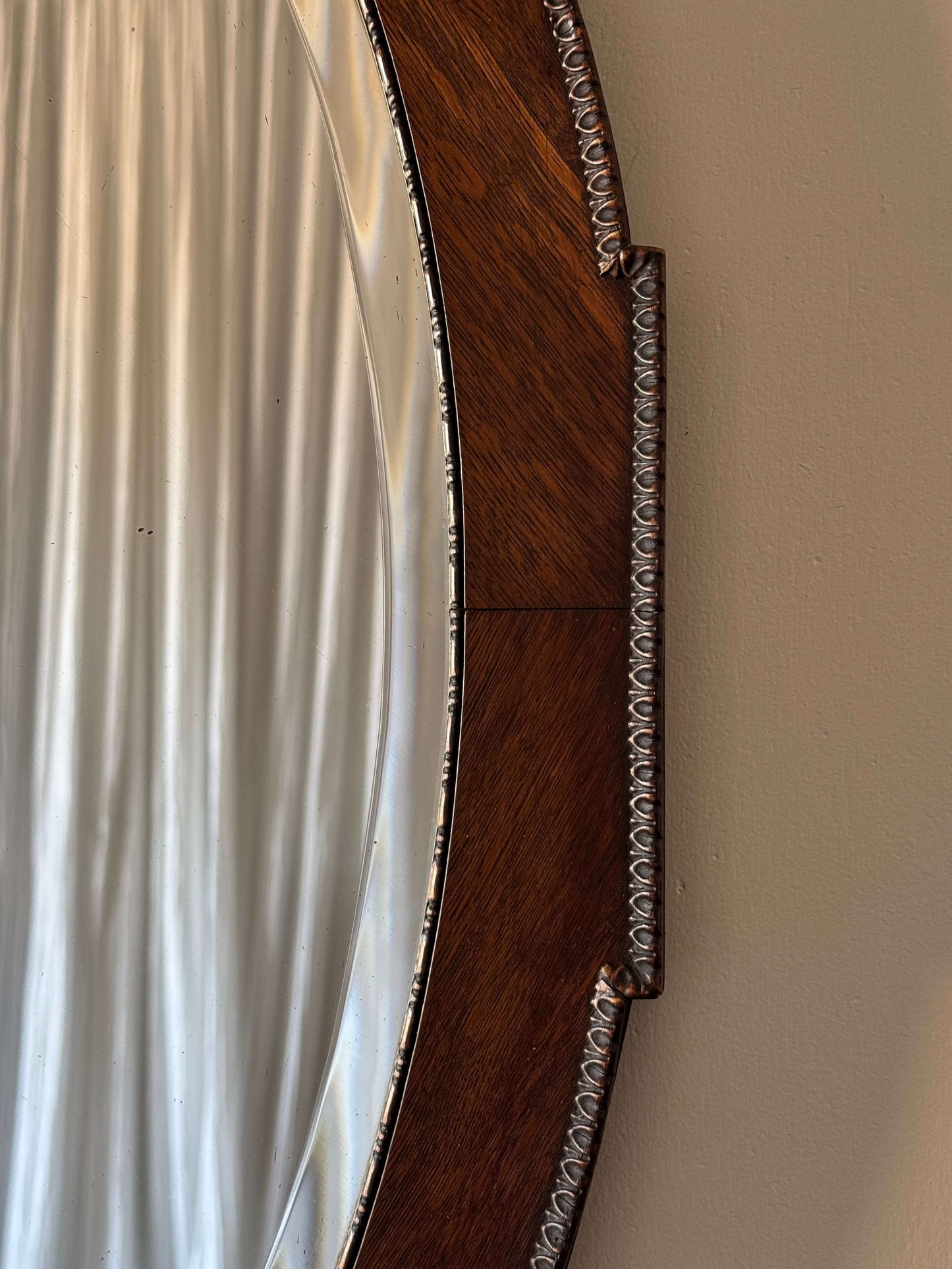 Edwardian oval oak egg and dart mirror