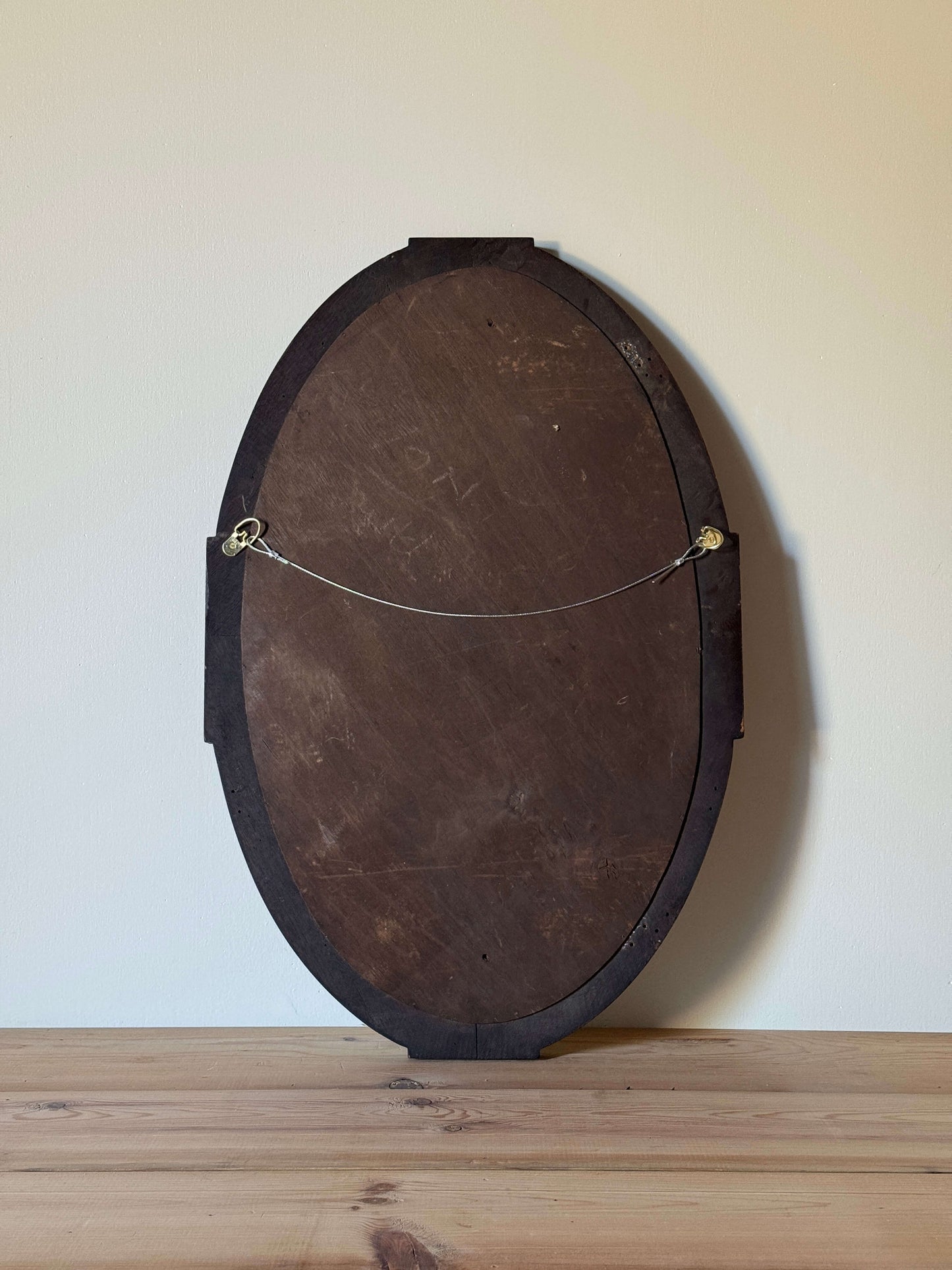 Edwardian oval oak egg and dart mirror