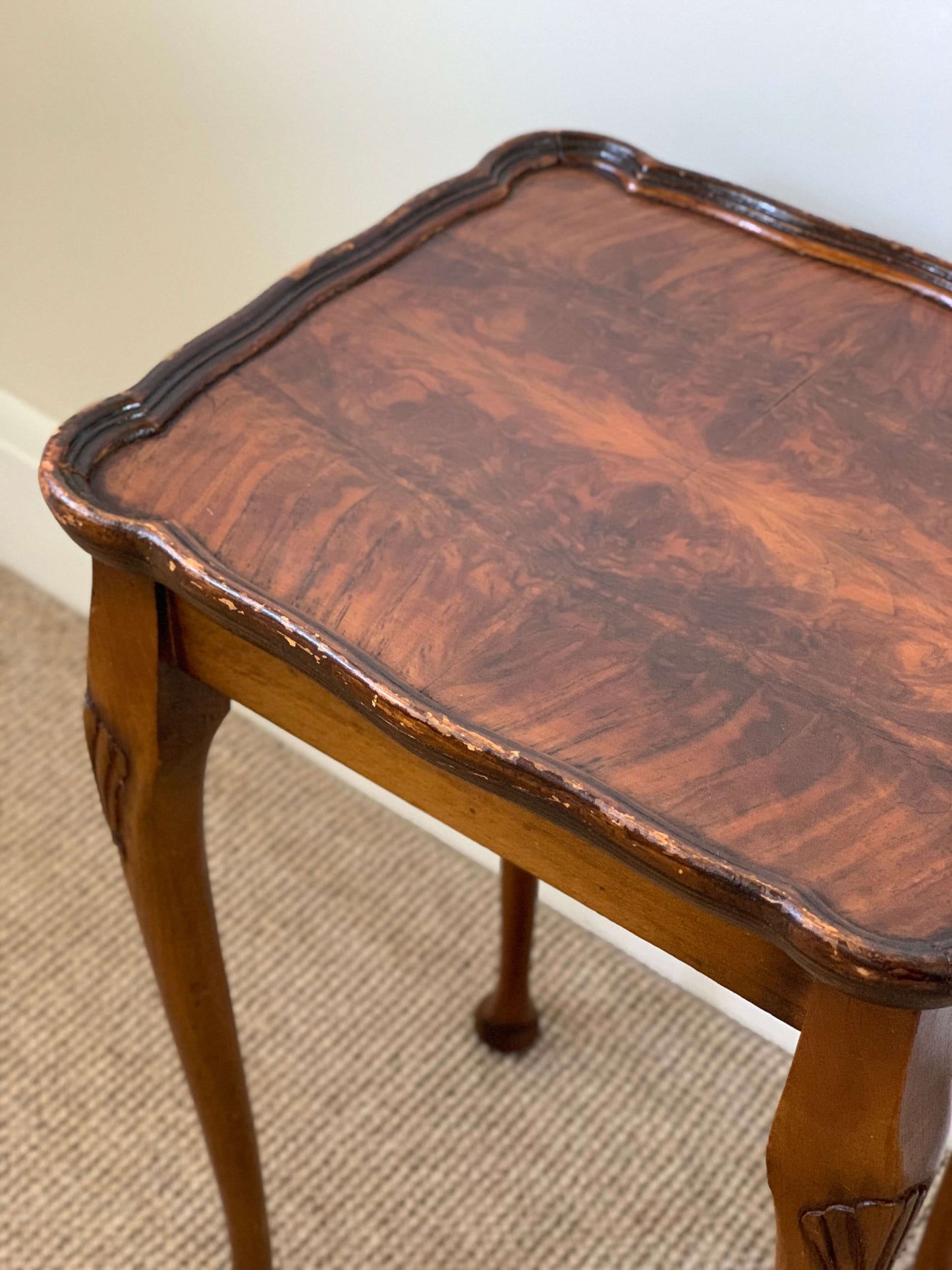 Pair of antique walnut-veneer side tables