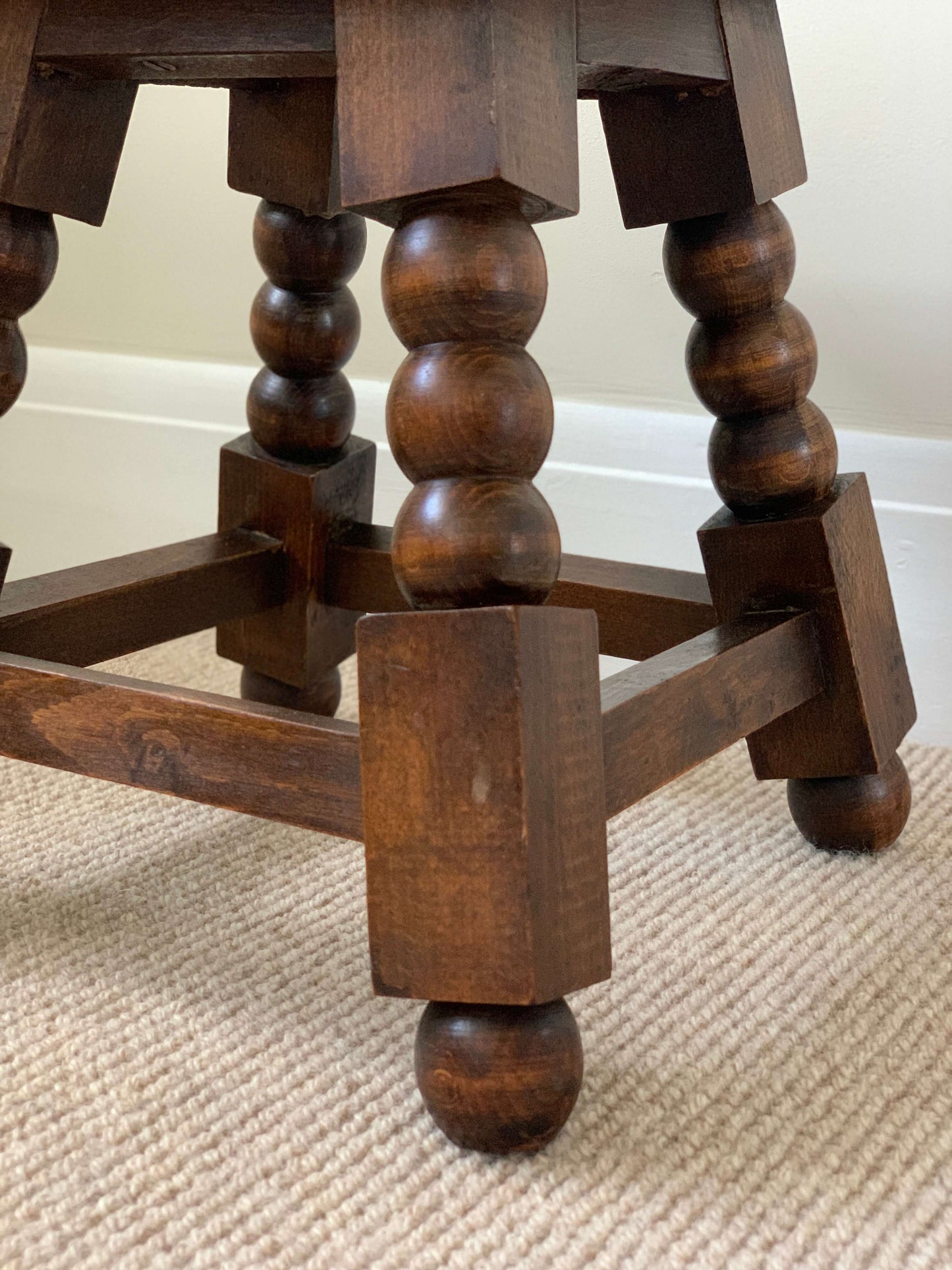 French antique short bobbin stool