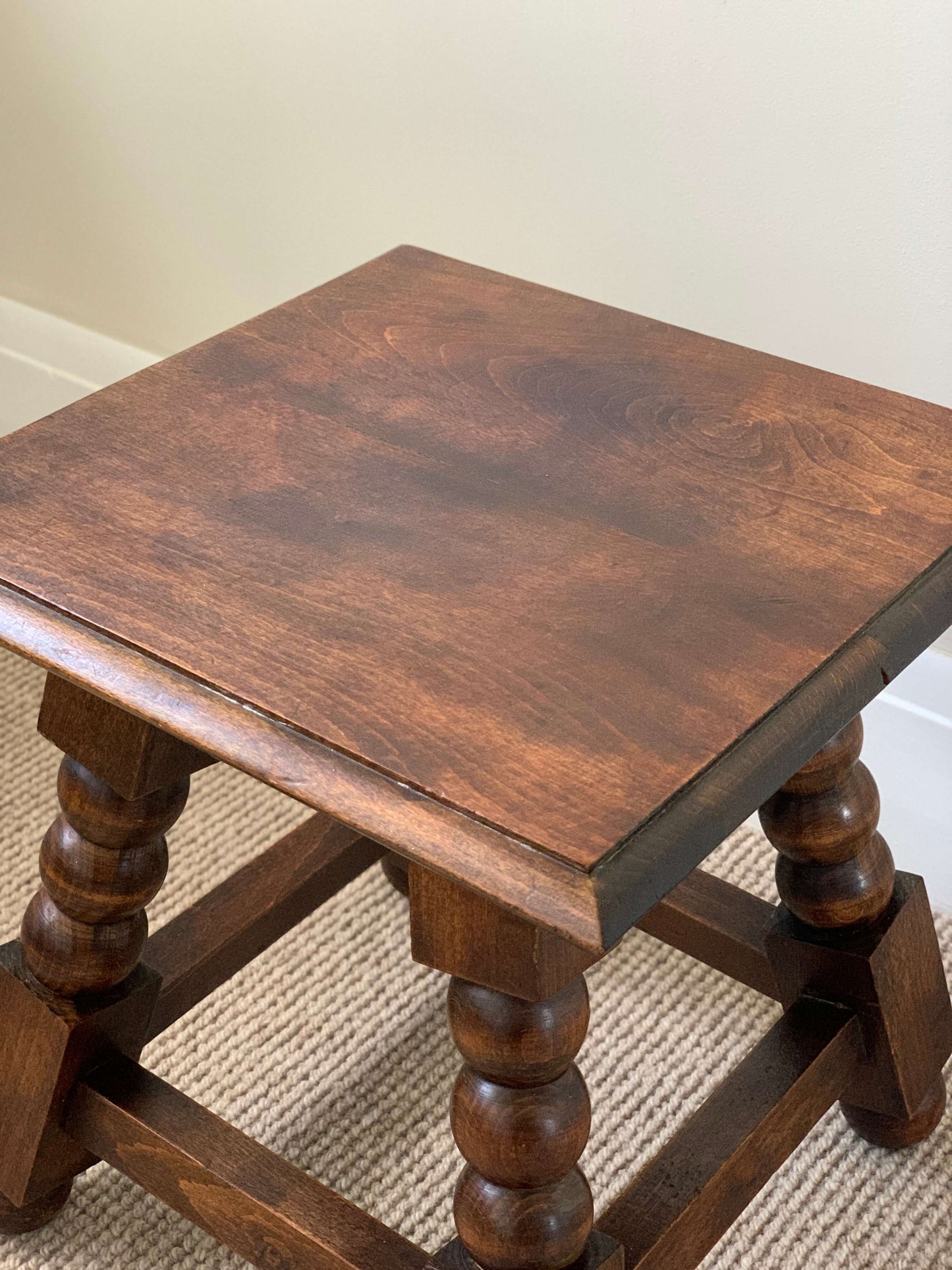 French antique short bobbin stool