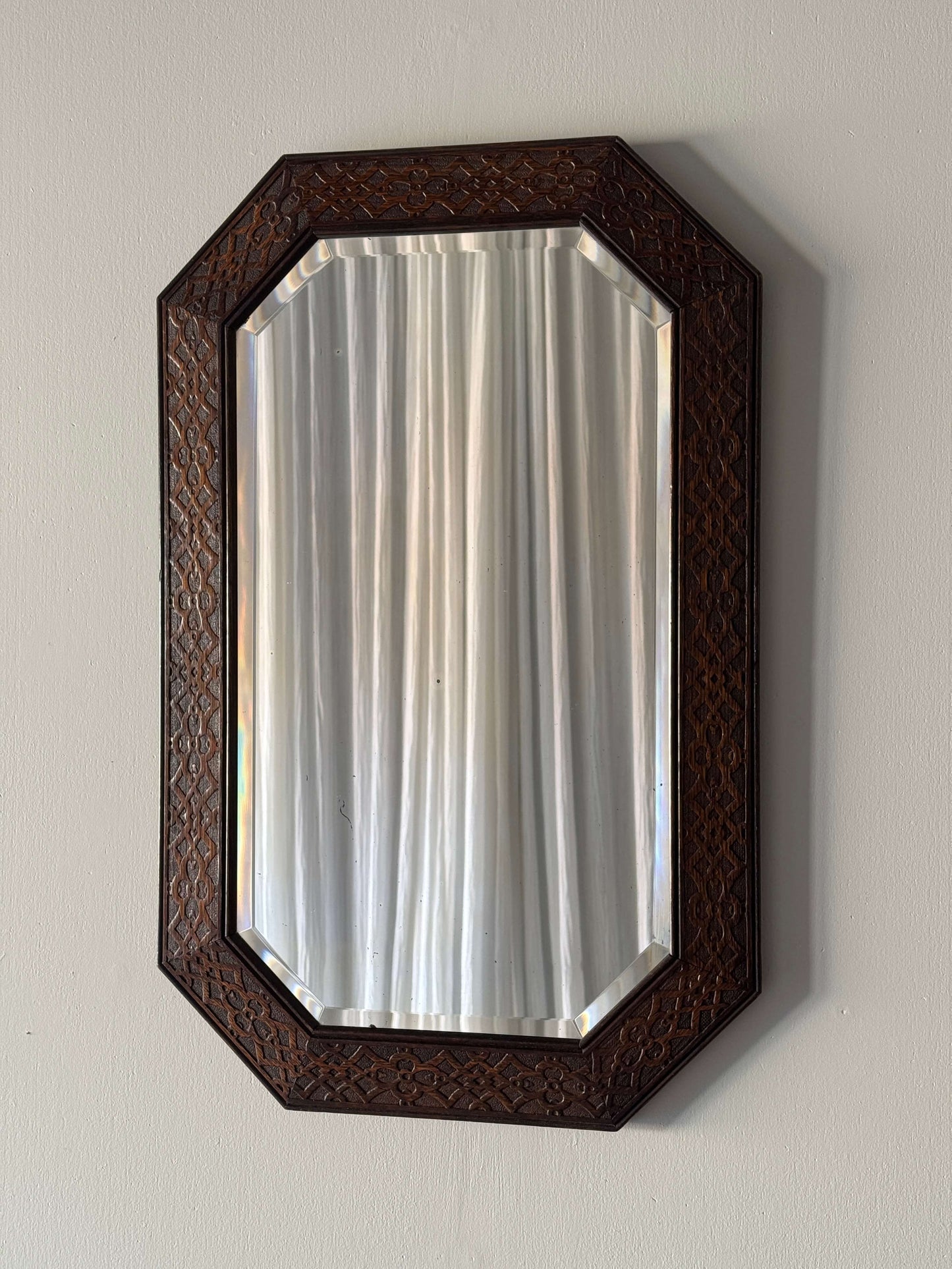 Edwardian oak-carved mirror
