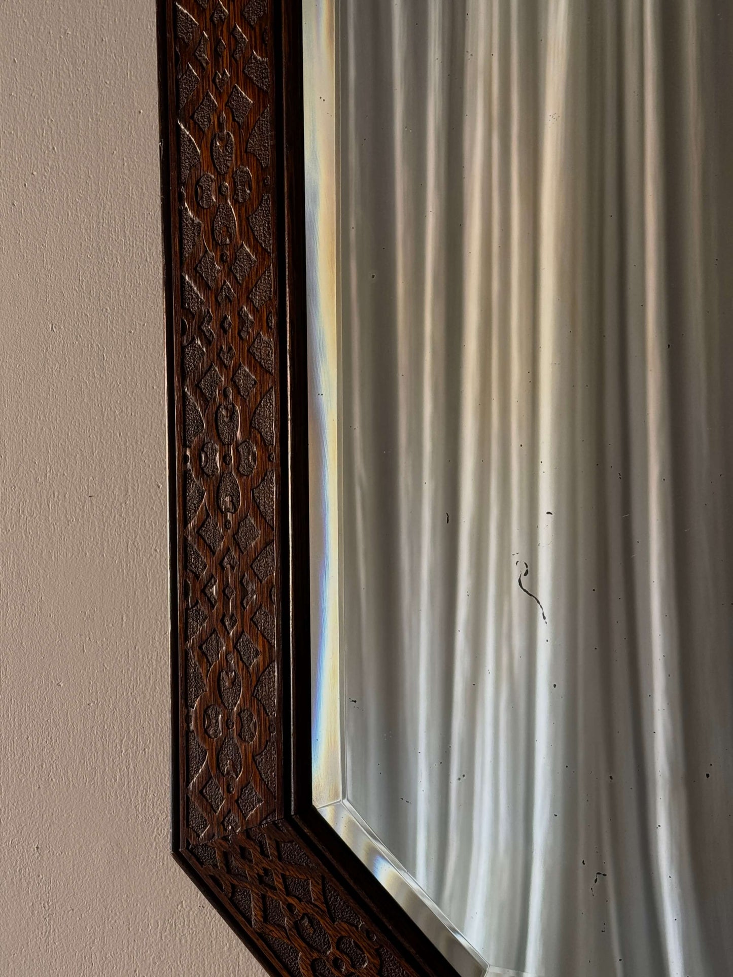 Edwardian oak-carved mirror