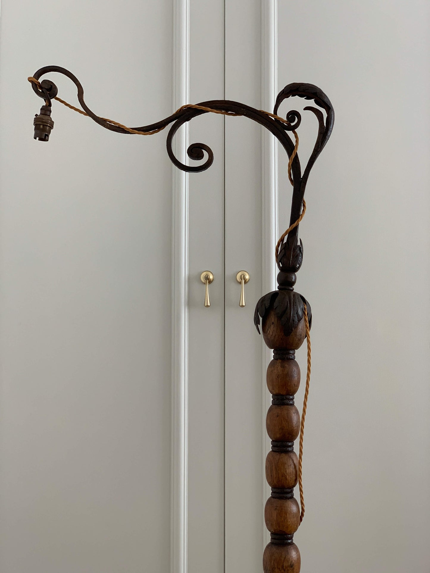 French antique cast iron turned bobbin floor lamp