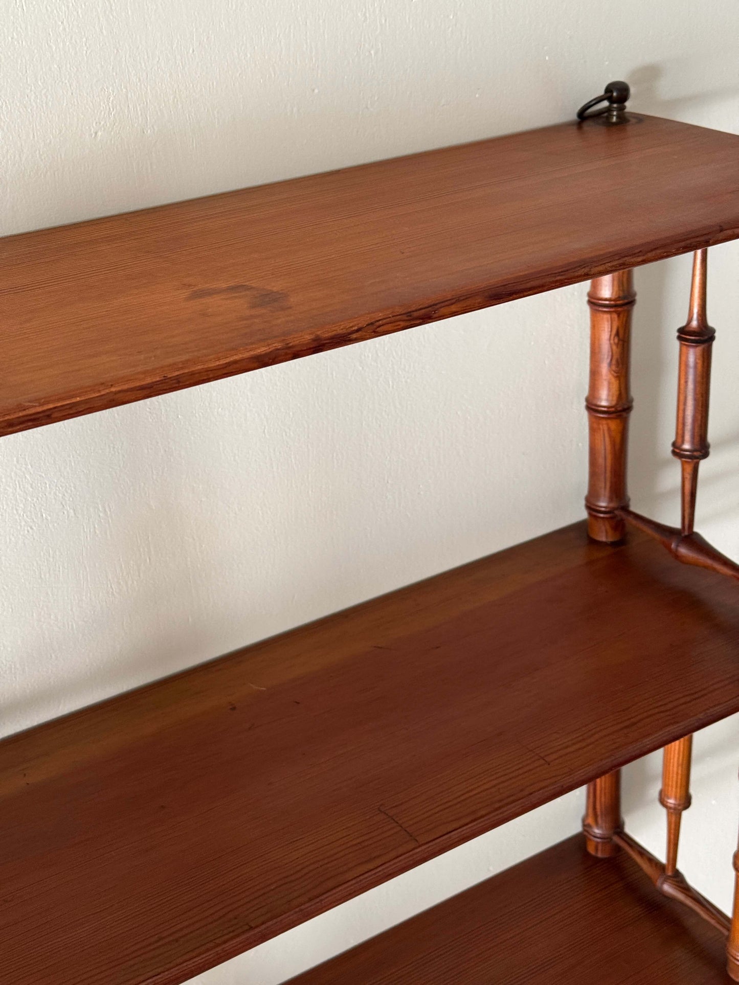 French pine faux-bamboo wall shelf