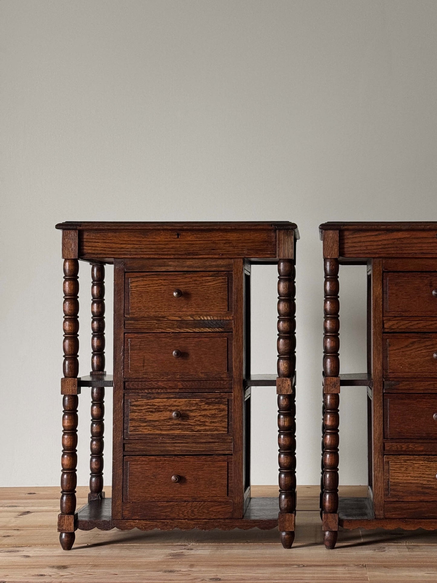 Pair of French vintage bobbin bedside tables