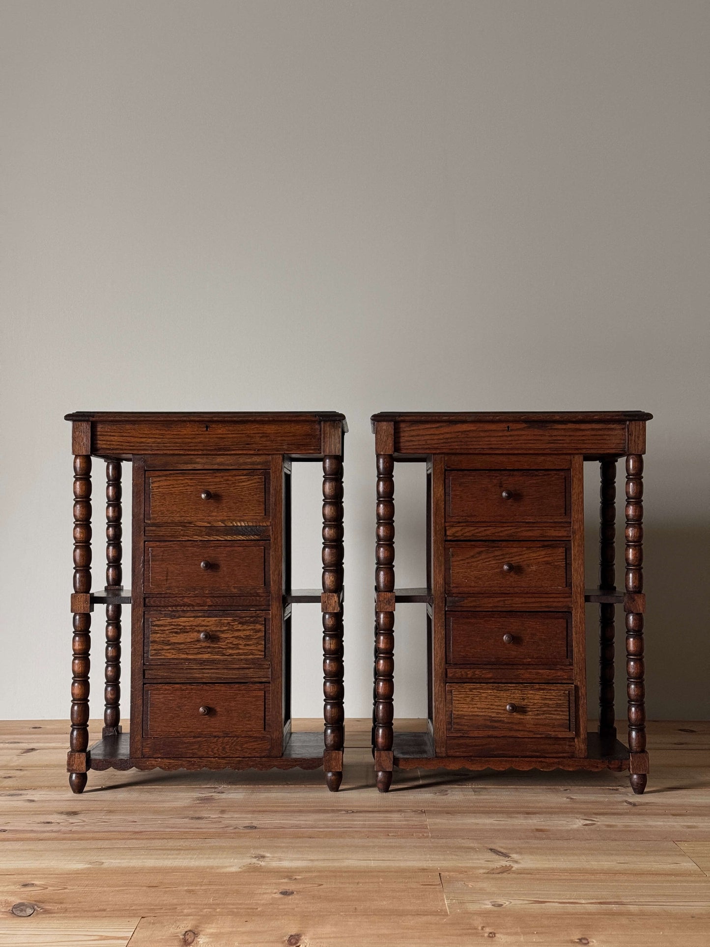 Pair of French vintage bobbin bedside tables