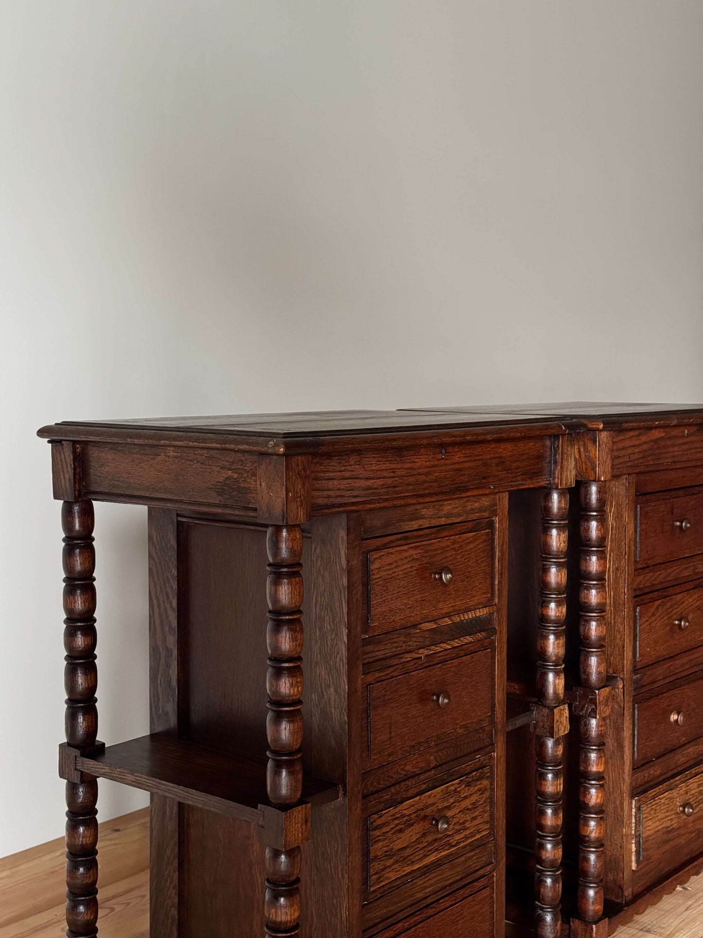 Pair of French vintage bobbin bedside tables