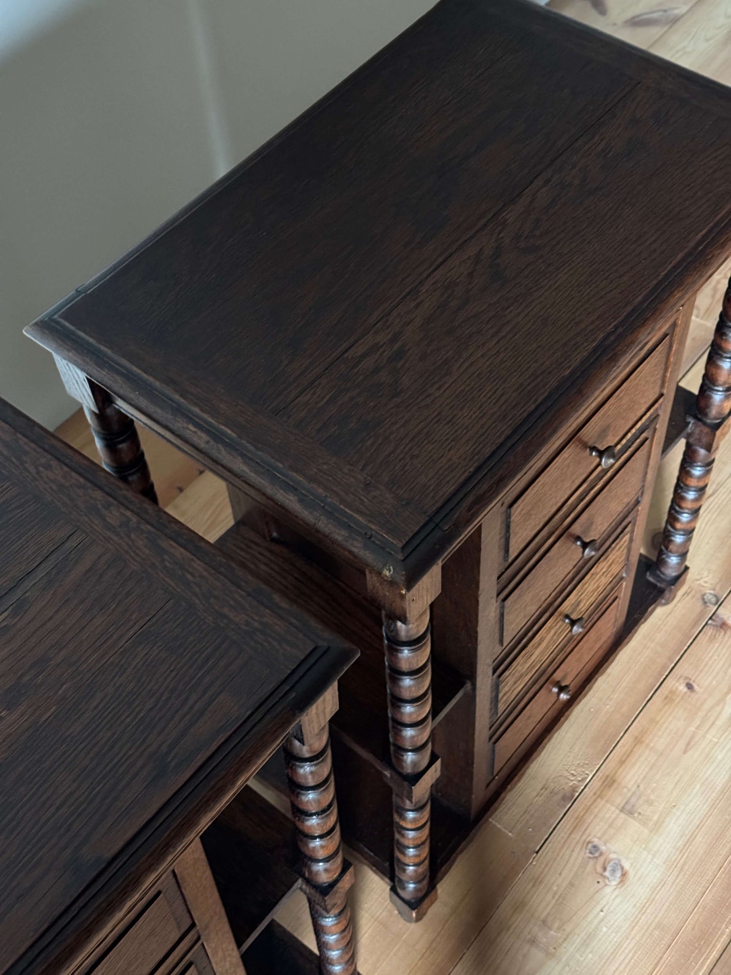 Pair of French vintage bobbin bedside tables
