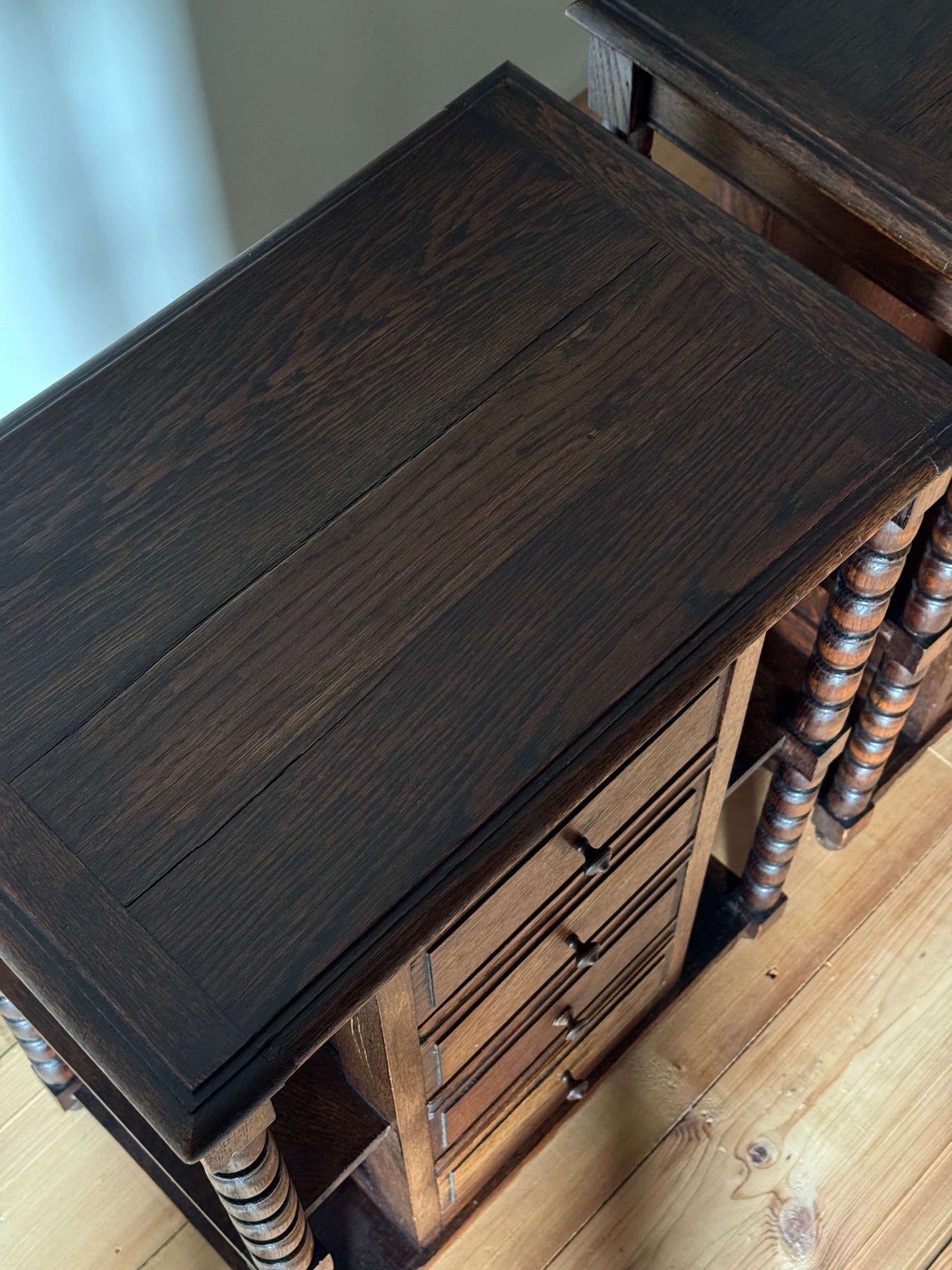 Pair of French vintage bobbin bedside tables