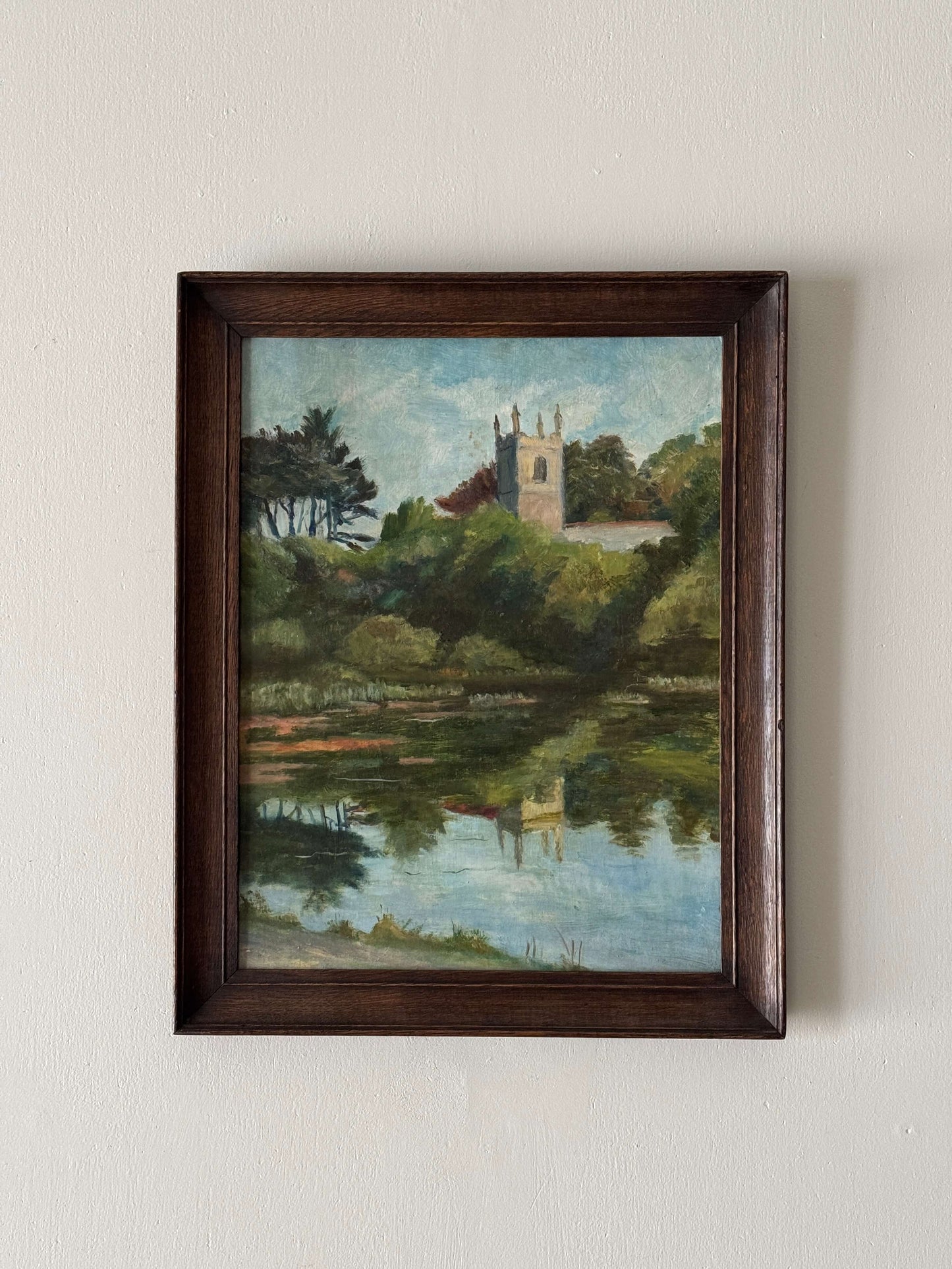 Vintage castle scene oil on canvas