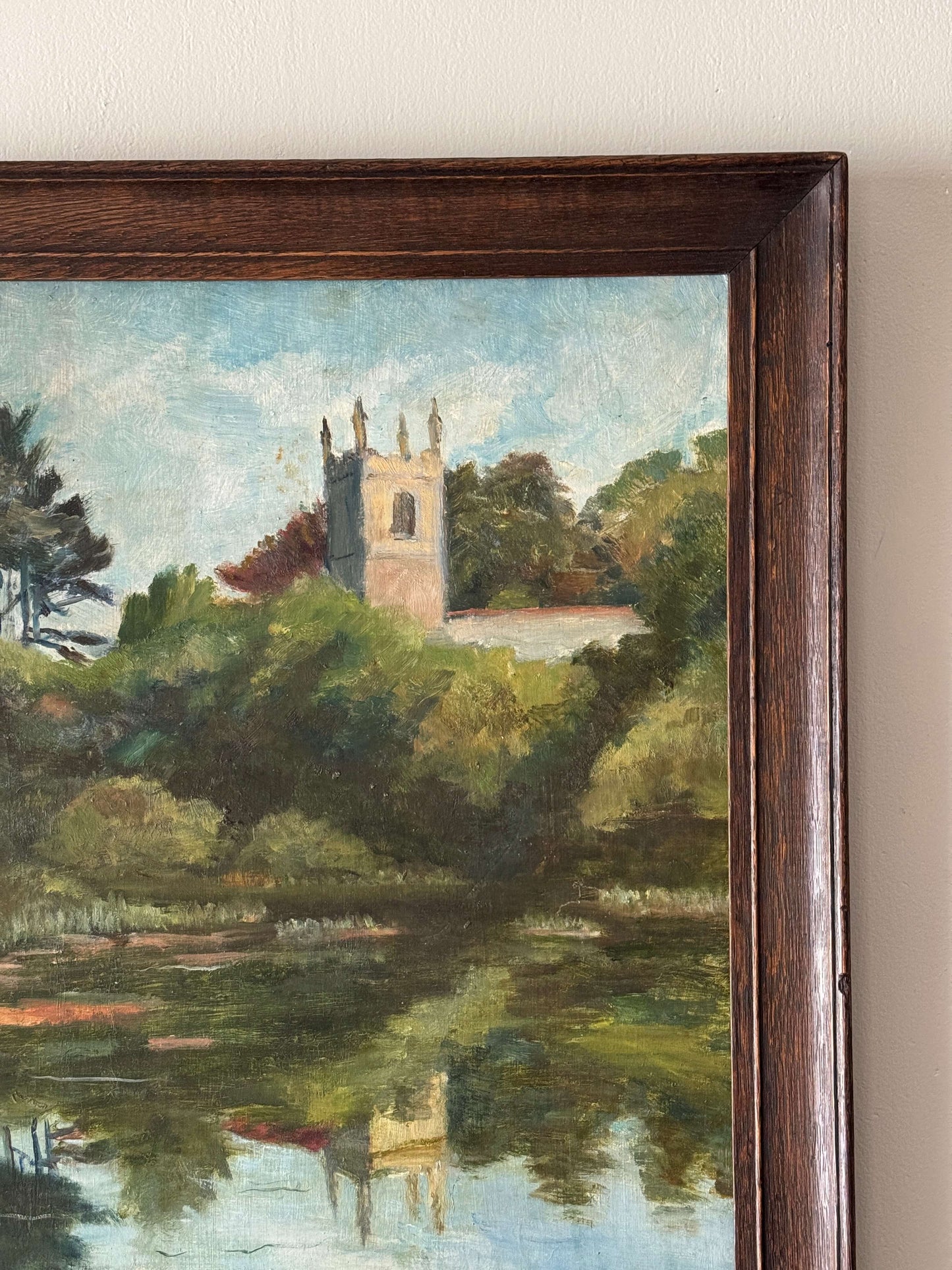 Vintage castle scene oil on canvas