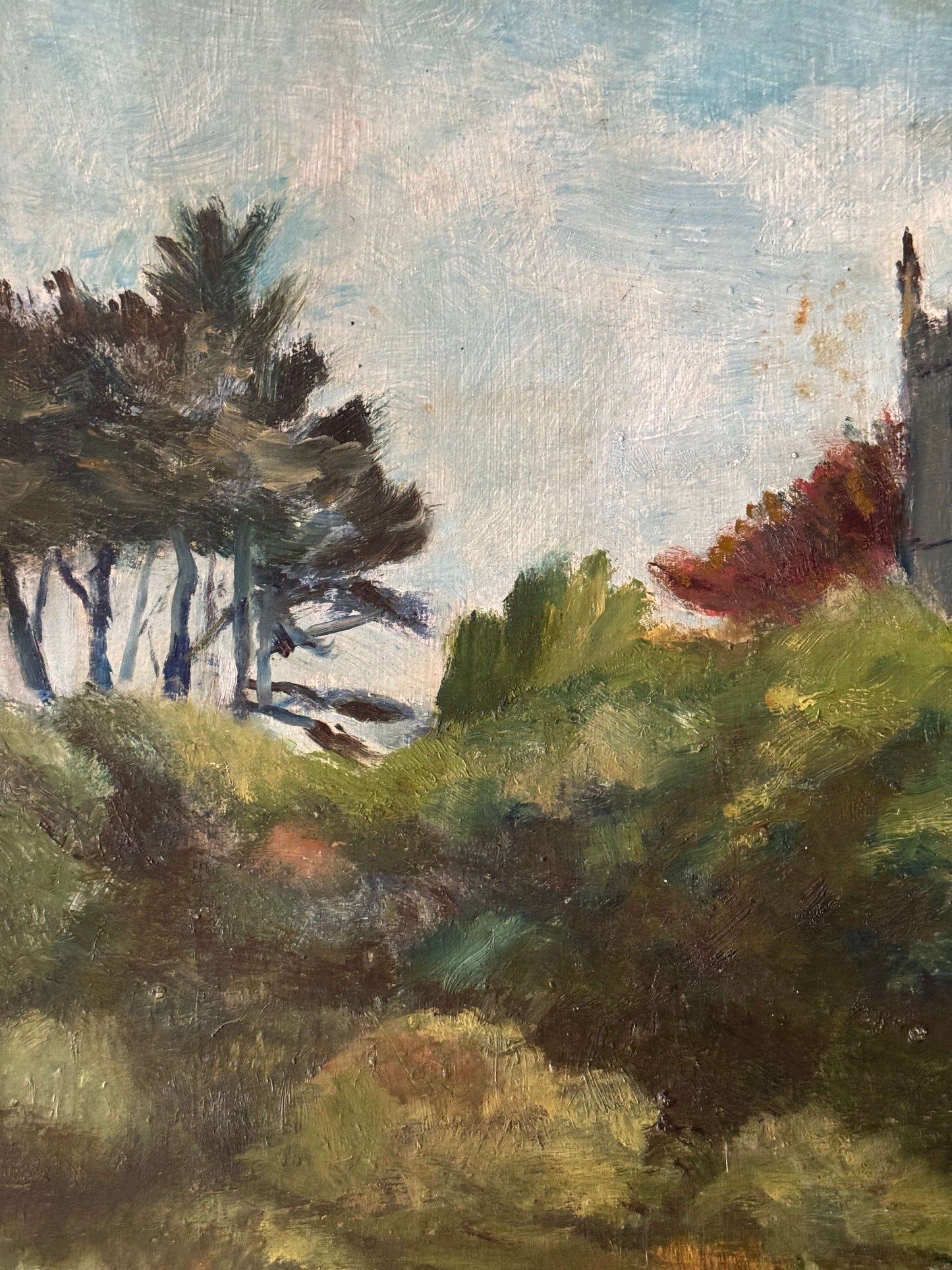 Vintage castle scene oil on canvas