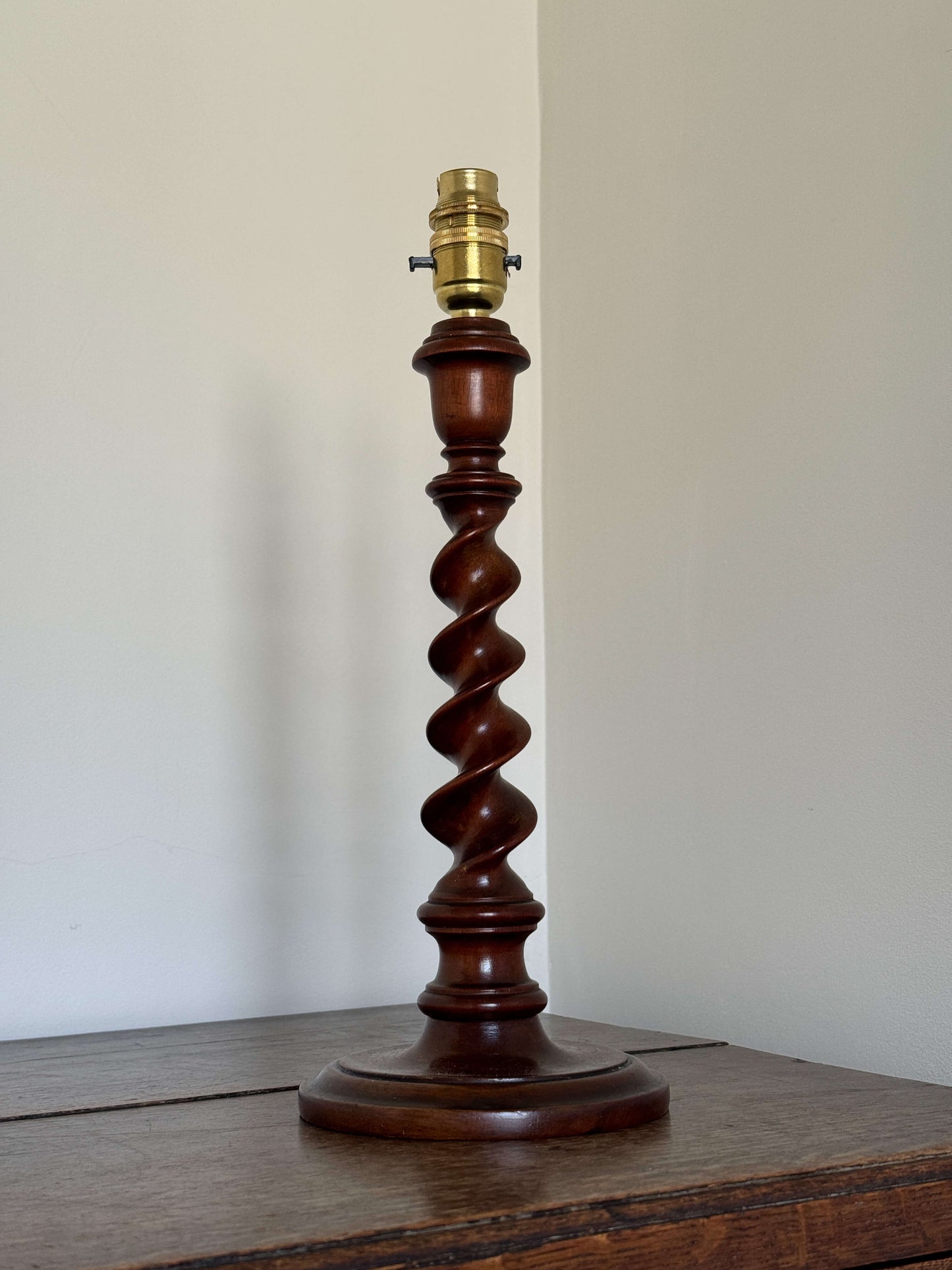 Antique mahogany barley twist table lamp